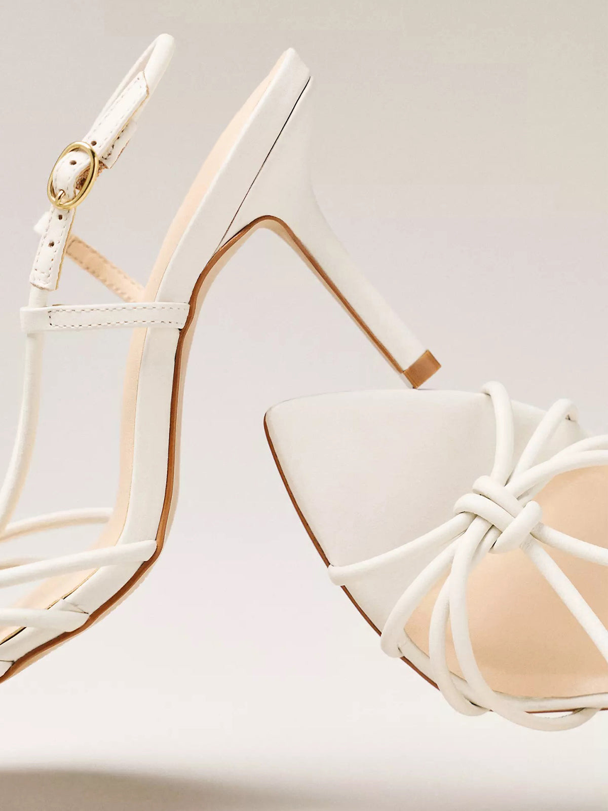 Pointed-Toe Strappy And Back Strap Chic High Heels - Cream