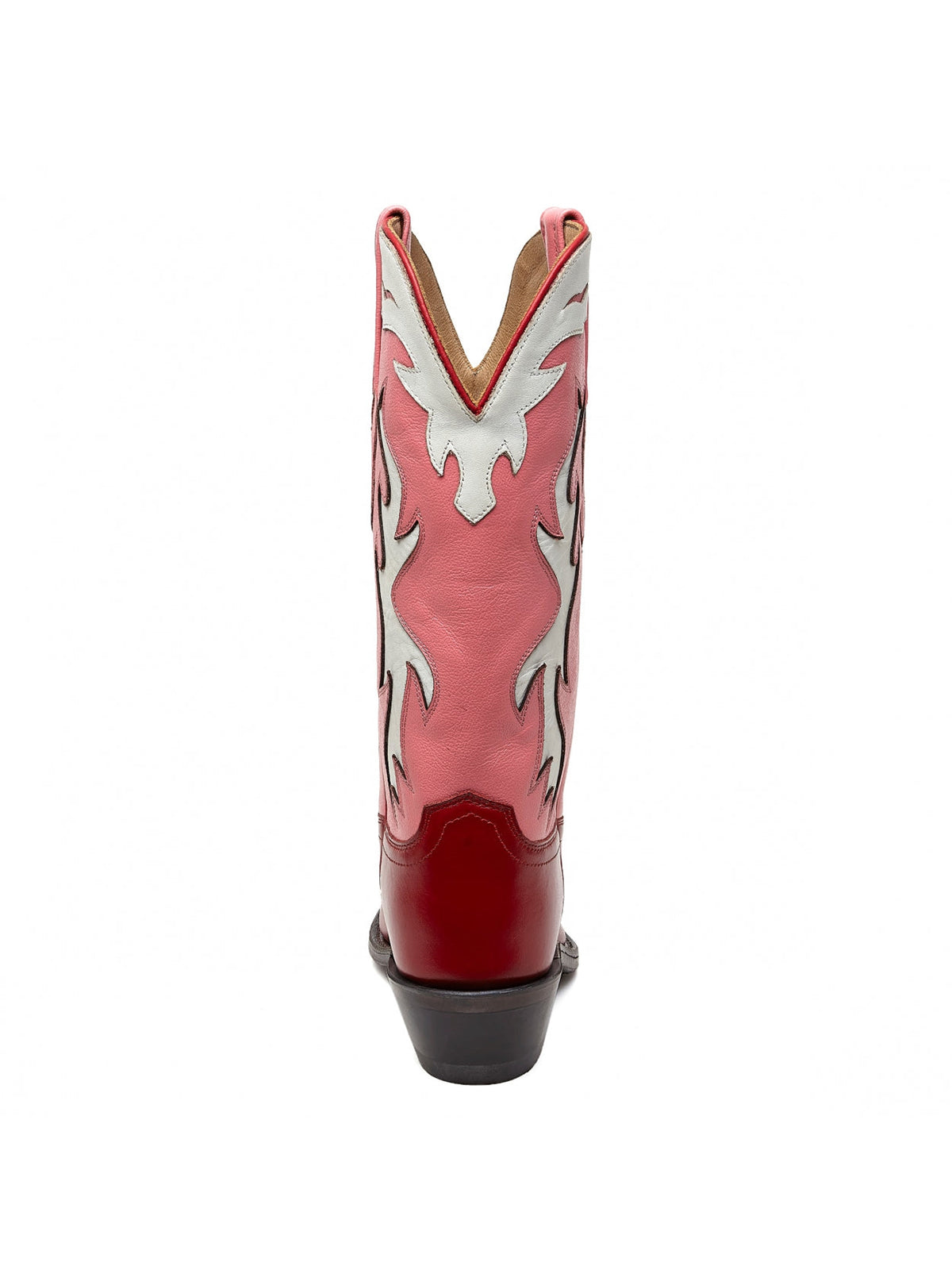 Red And White Snip-Toe Flame Embroidery Mid Calf Cowgirl Boots