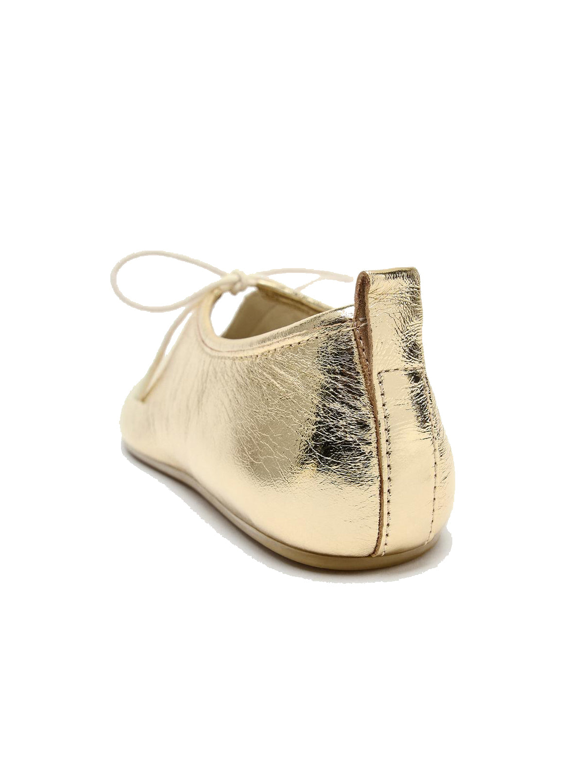 Metallic Gold Round-Toe Front Bow Classic Ballet Flats