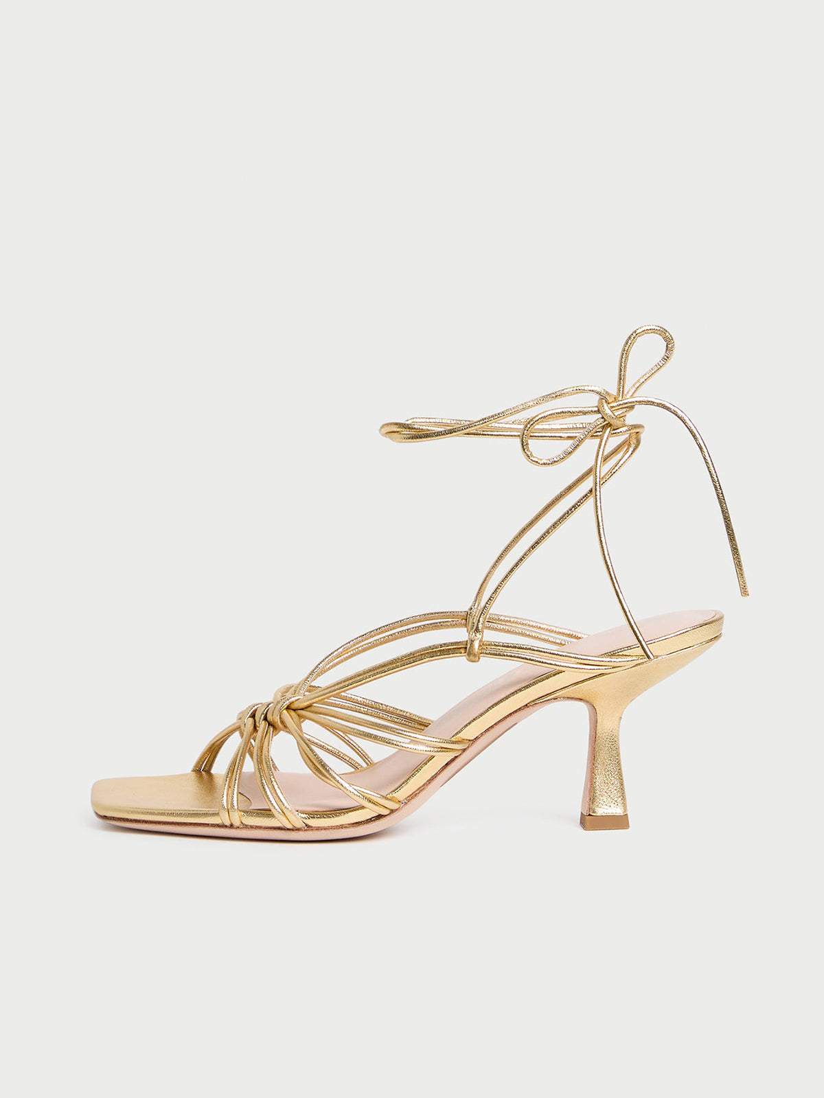 Metallic Gold Square-Toe Lace-Up Kitten Heels