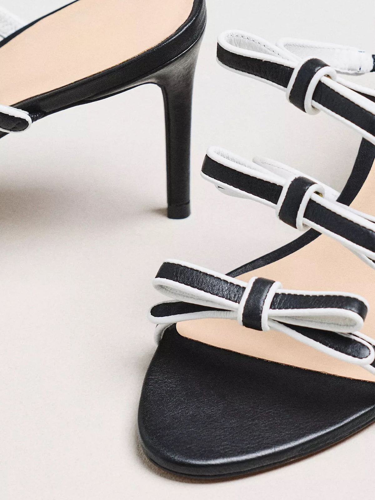 Black Peep Round-Toe Triple-Bow Backless High Heels