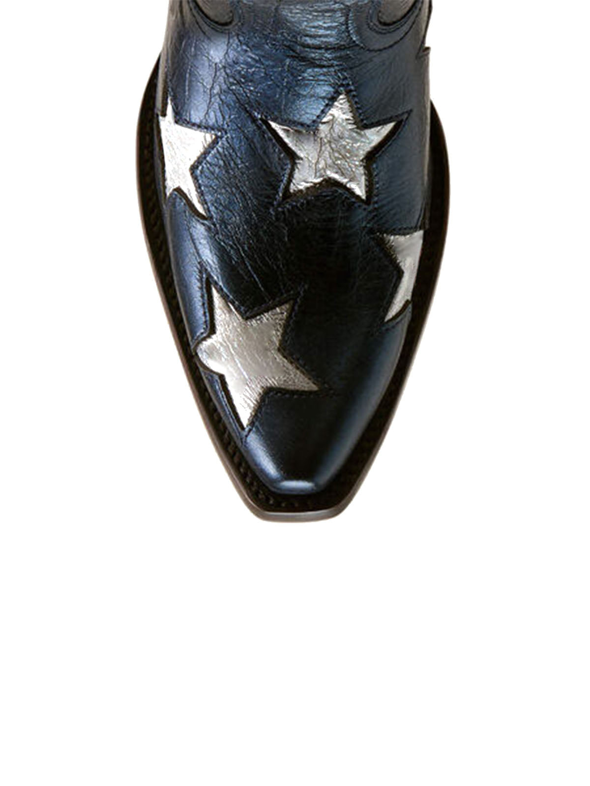 Metallic Blue Snip-Toe Silver Stars Inlays Chic Half-Zip Knee High Cowgirl Boots