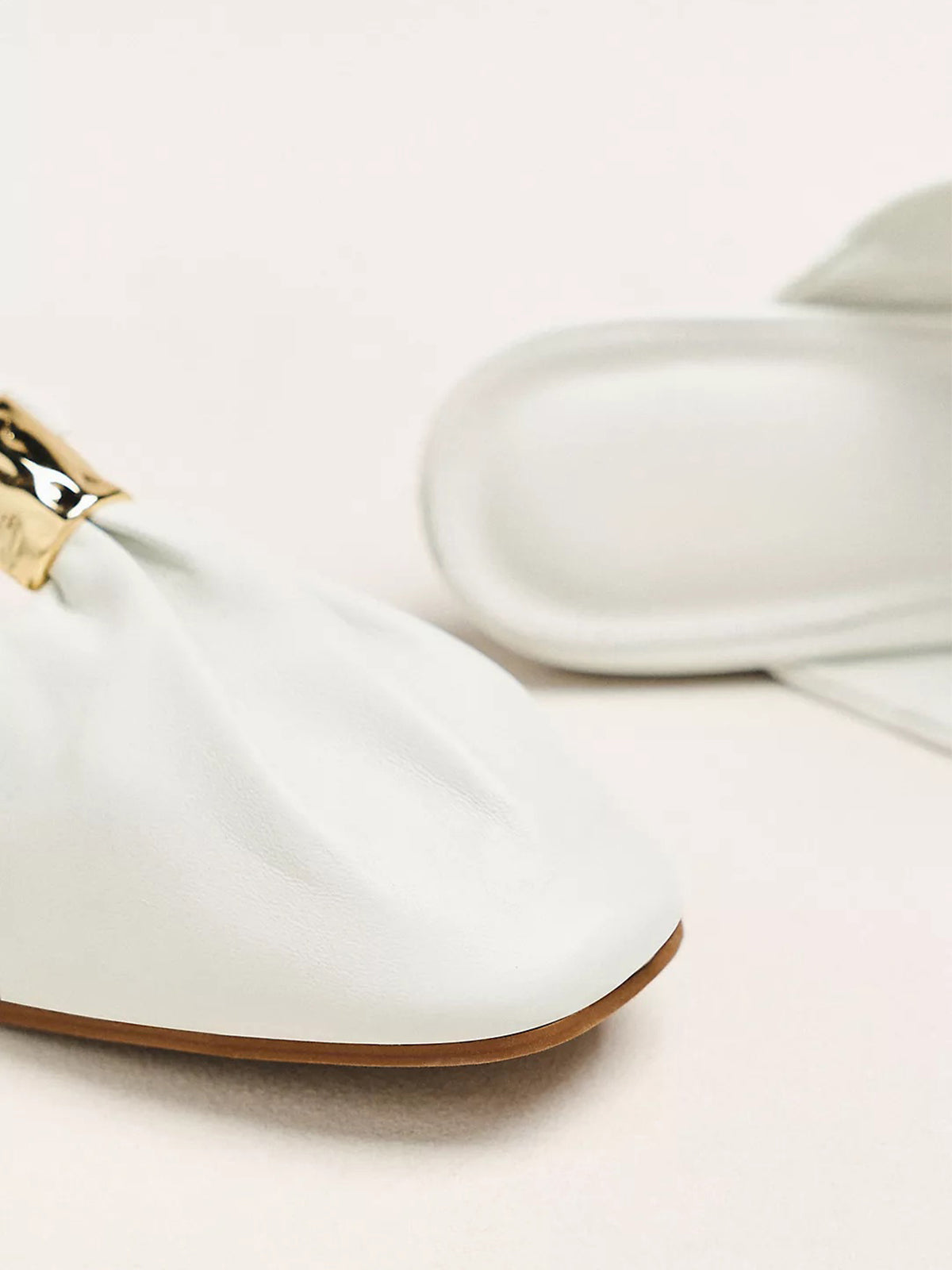Cream Closed Square-Toe Slip-On Backless Flats
