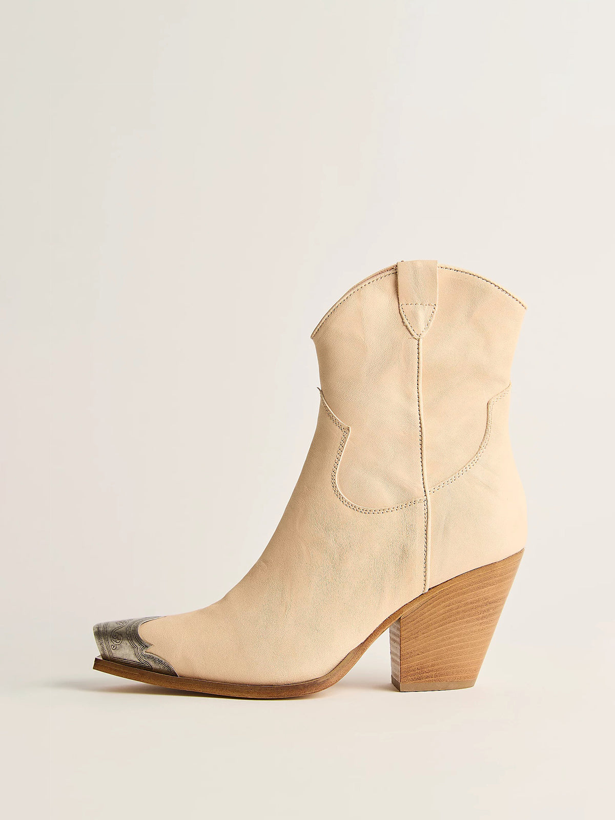 Metal Snip-Toe Full-Zip Classic Cowgirl Ankle Boots - Peach