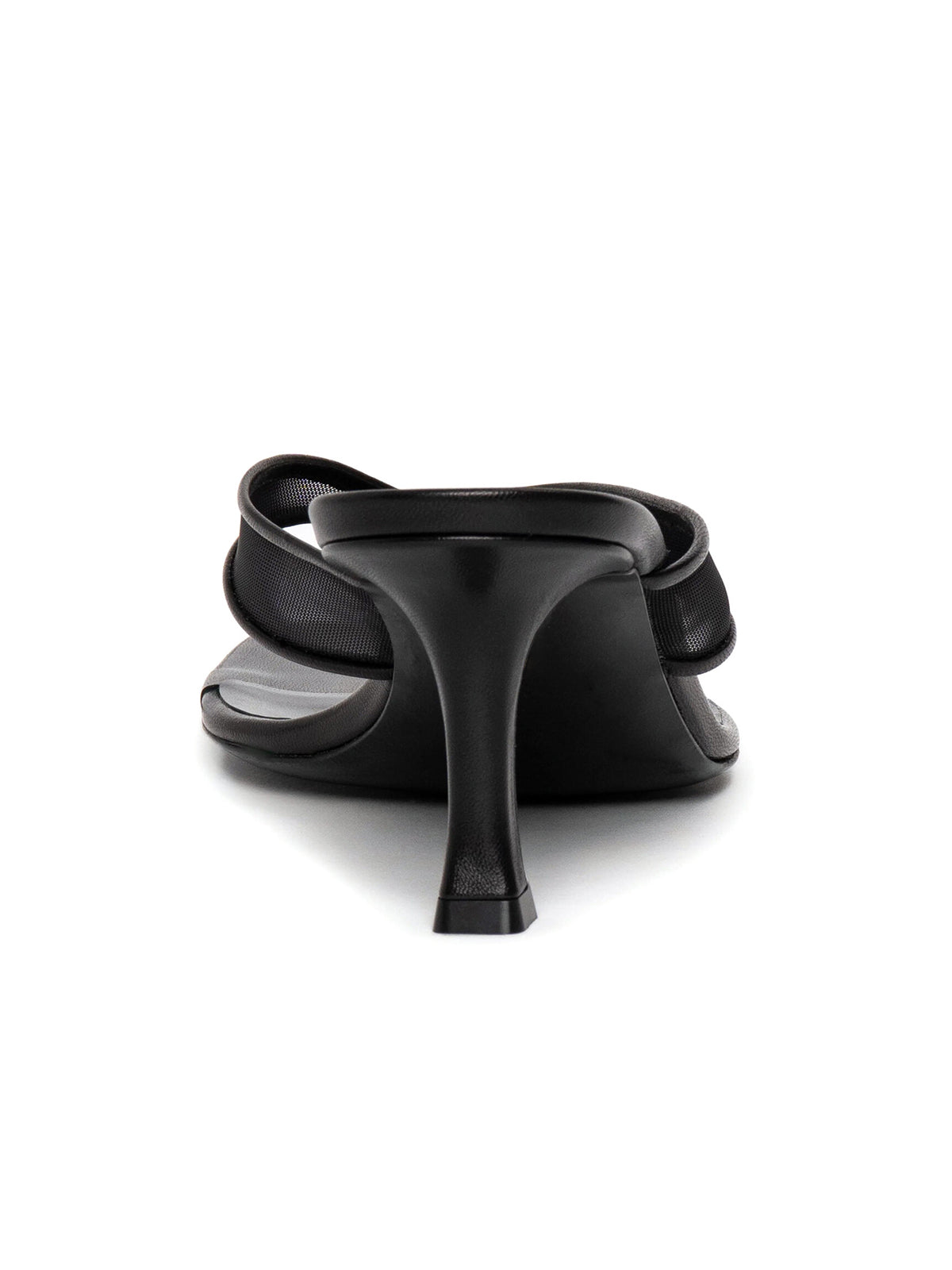 Black Vegan Leather And Mesh Square-Toe Flip-Flops Kitten Heels