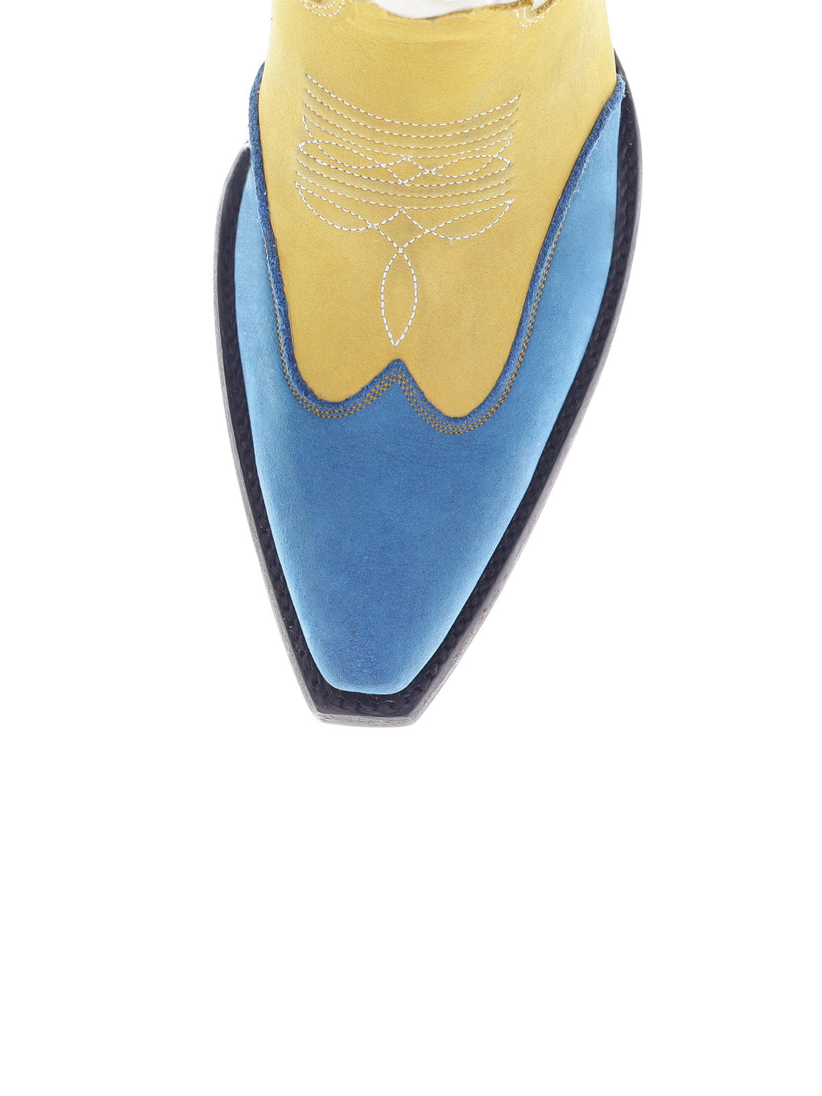 Contrast Tri-Color Snip-Toe Star Embroidery Studs Classic Inlay Half-Zip Mid Calf Cowgirl Boots