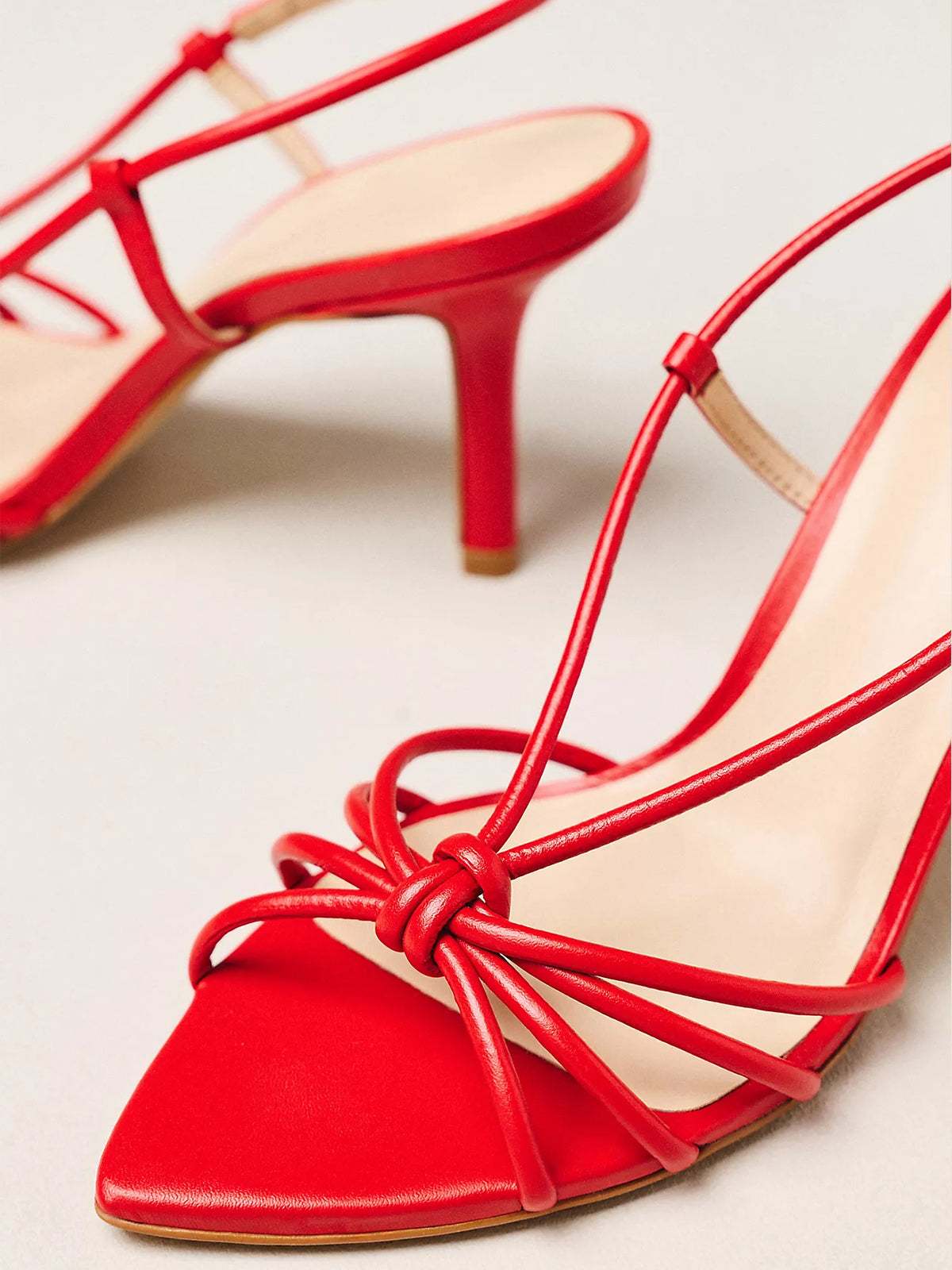 Red Open Pointed-Toe Strappy And Buckle Slingback High Heels