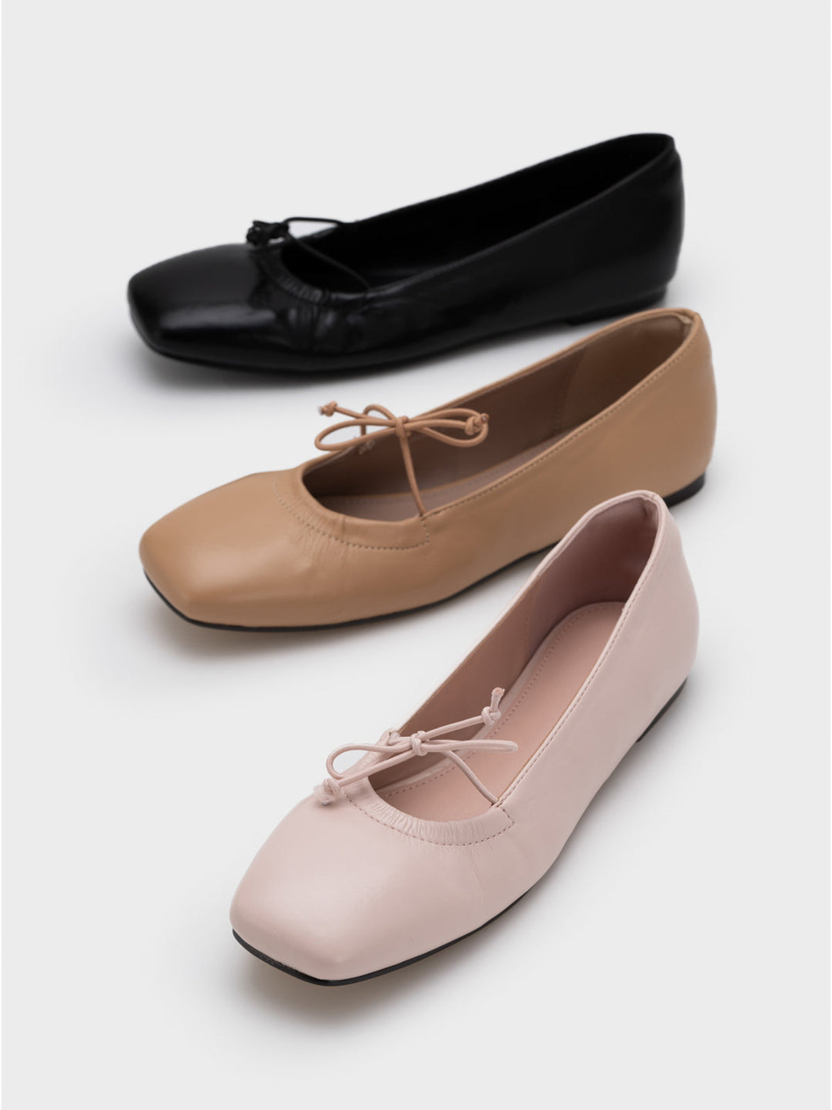 Brown Square-Toe Slip-On Flats With Bow