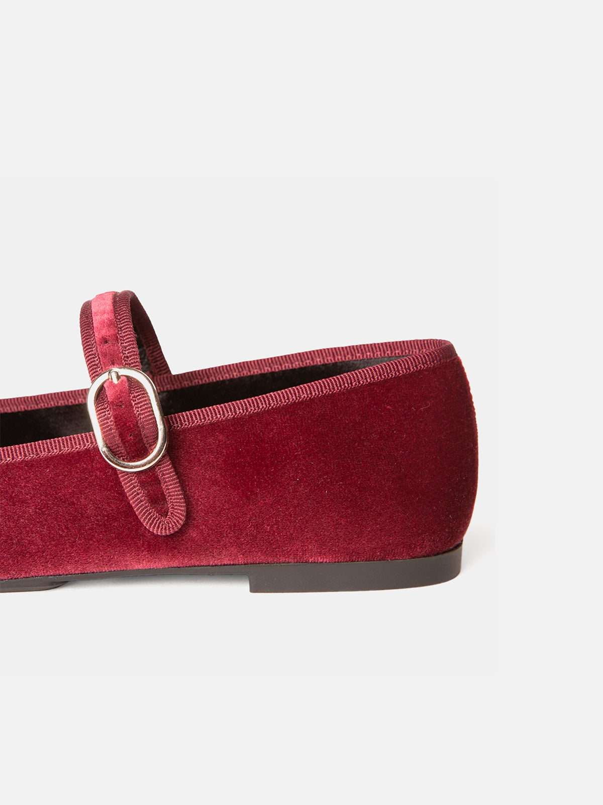 Wine Red Velvet Square-Toe Classic Bridge Strap Ballet Flats