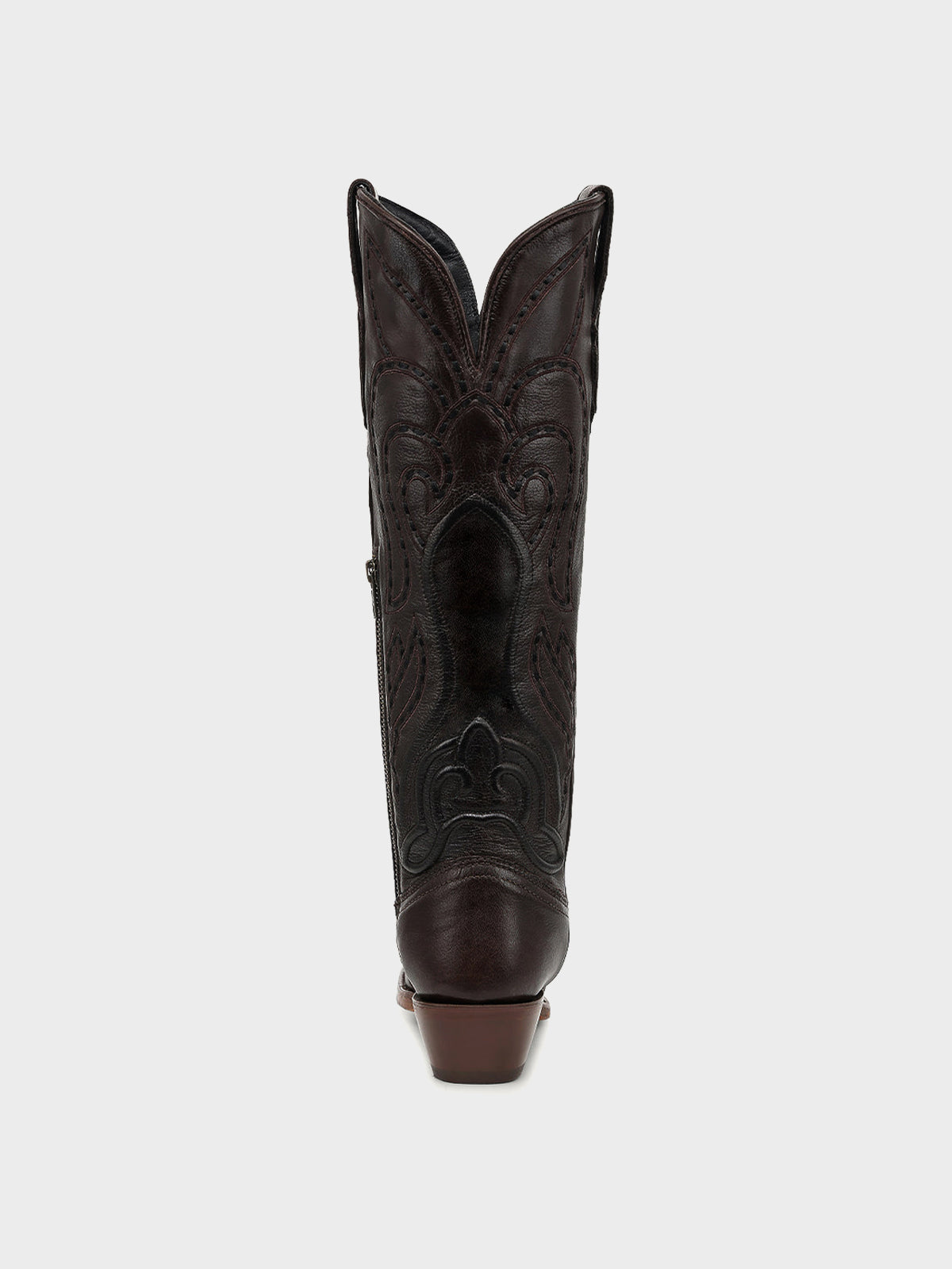 Chocolate Snip-Toe Embroidery And Running Stitch Half-Zip Chic Knee High Cowgirl Boots