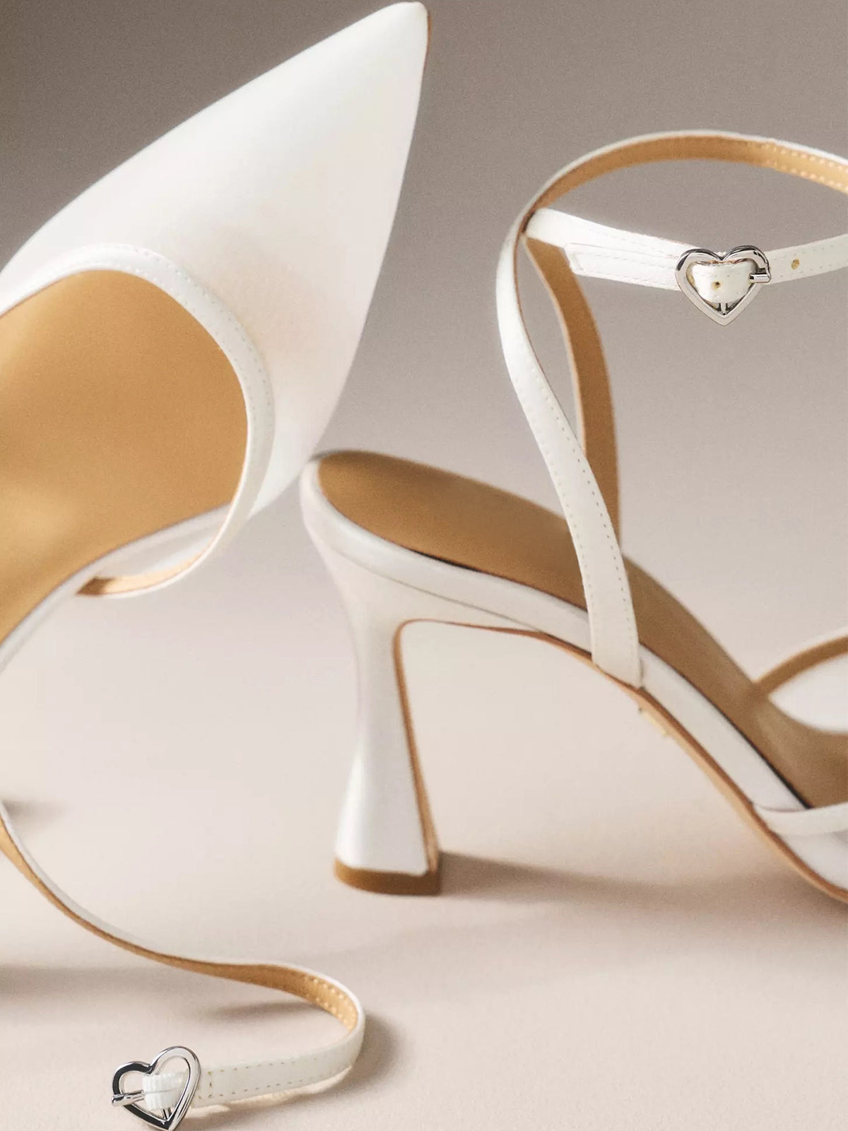 White Mesh Pointed-Toe Simple Back And Ankle Strap High Heels