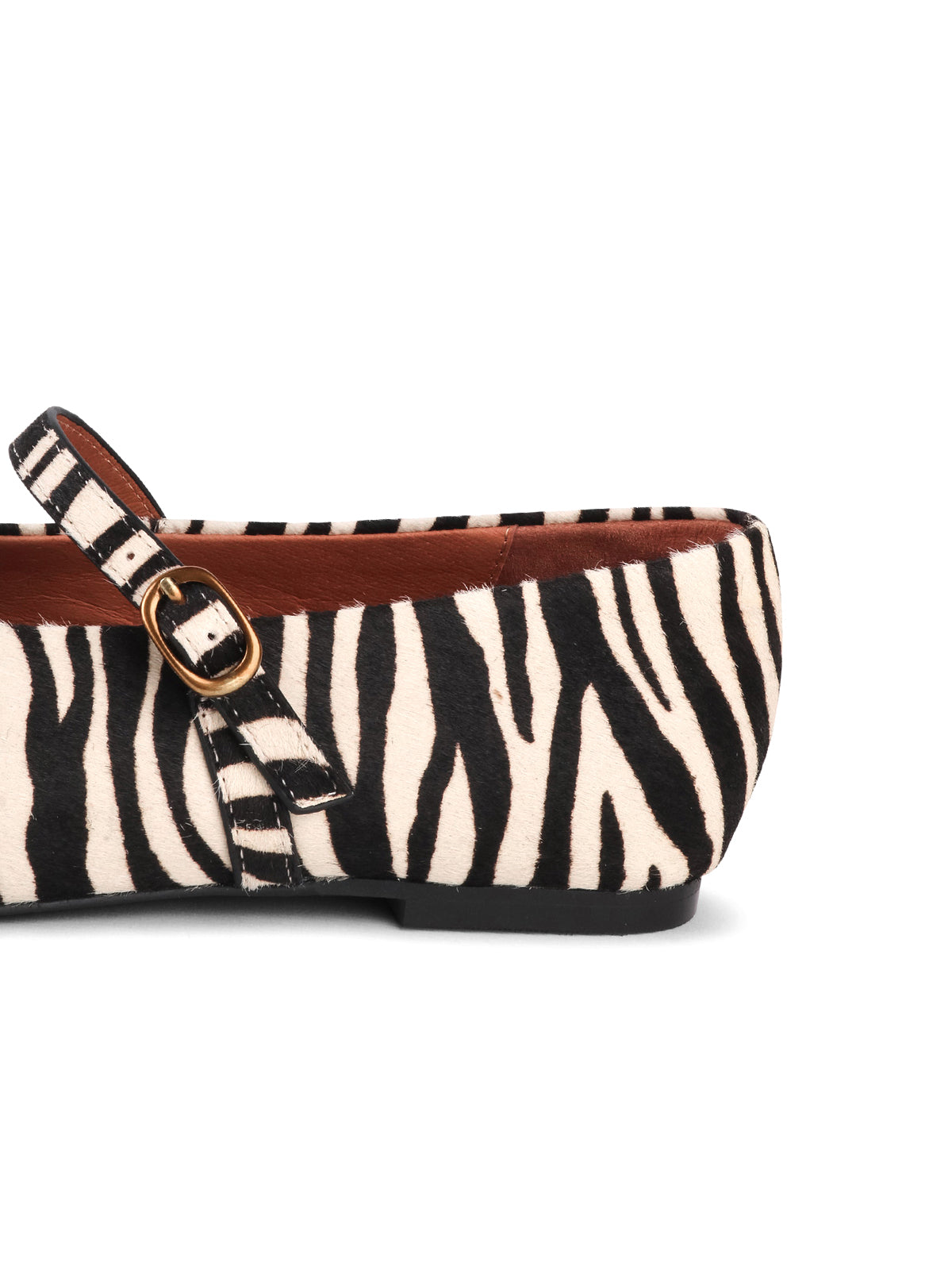 Zebra Print Pony Hair Vegan Leather Round-Toe Mary Jane Chic Flats