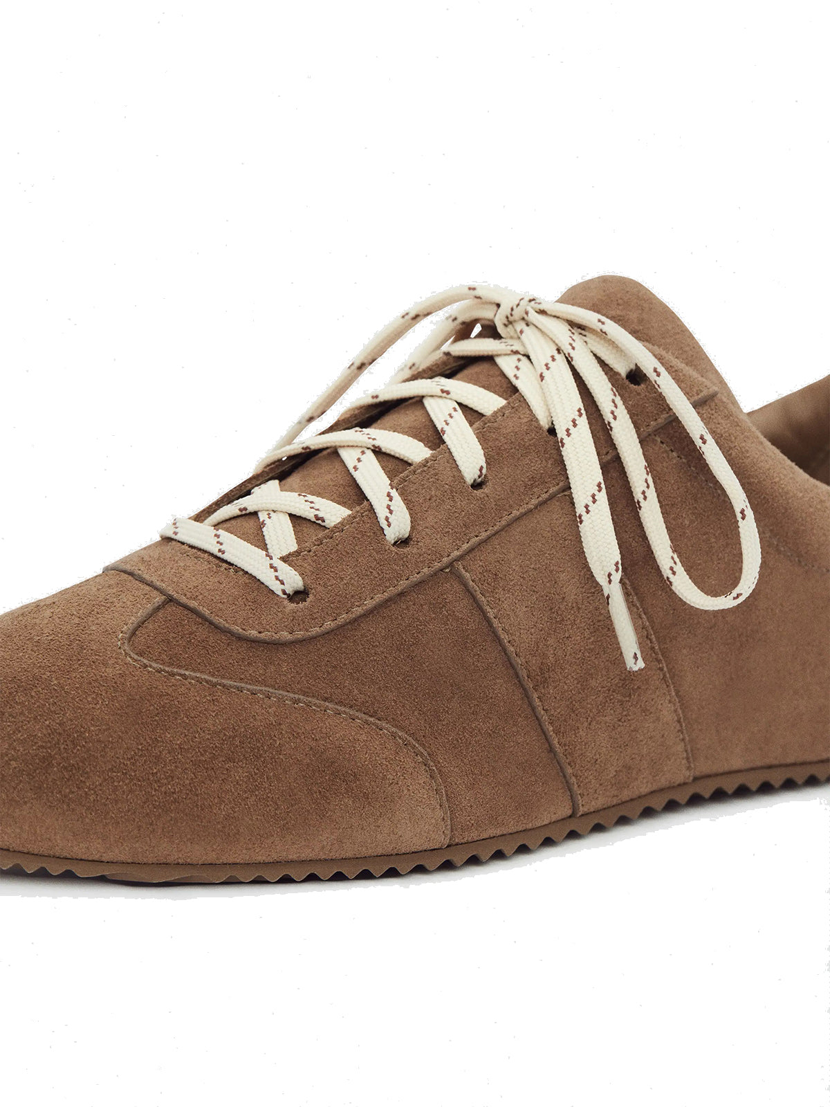 Brown Faux Suede Round-Toe Classic Lace-Up Chic Sneakers Flats