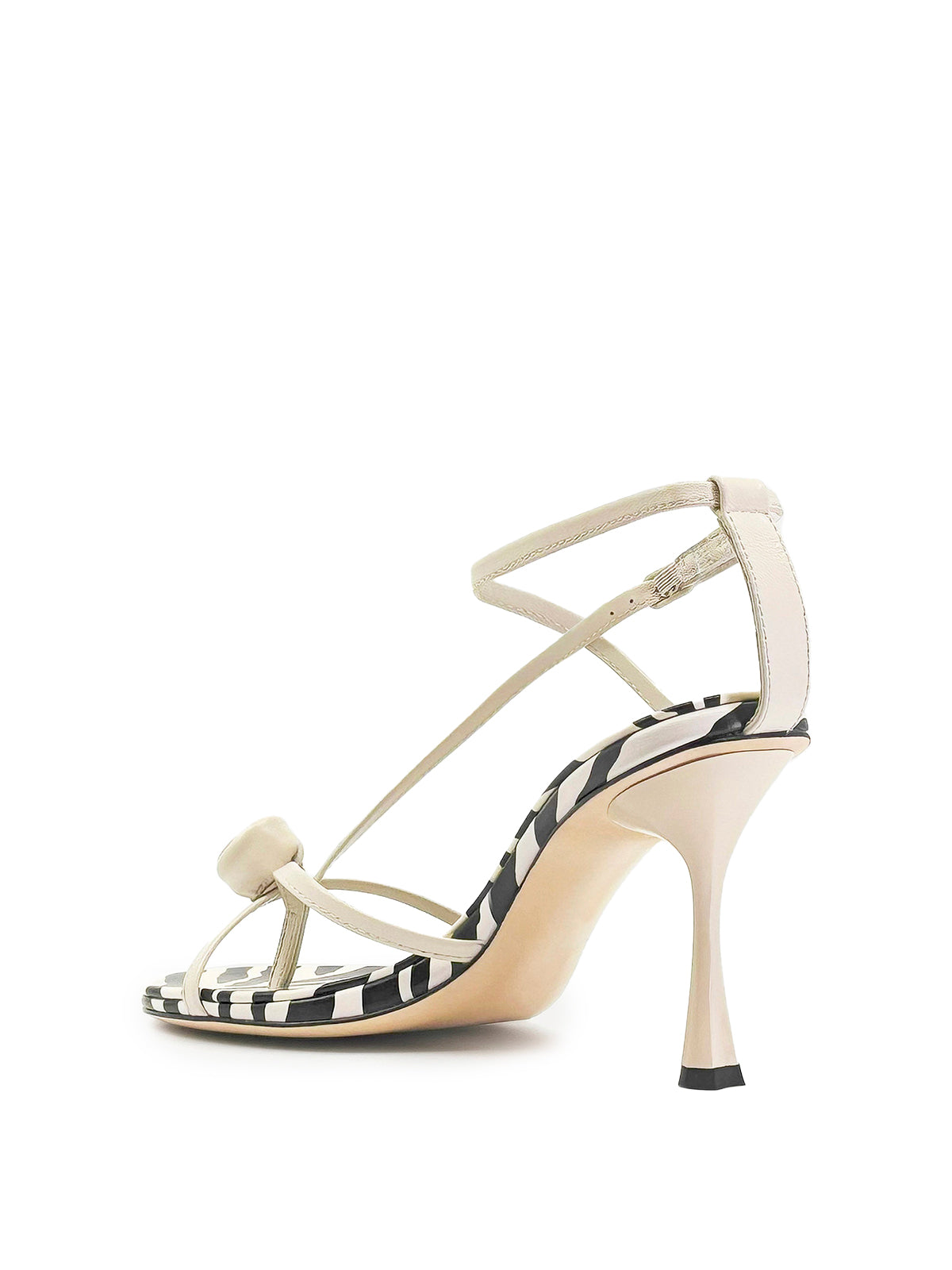 Beige Round-Toe Front Rose Strappy High Heels