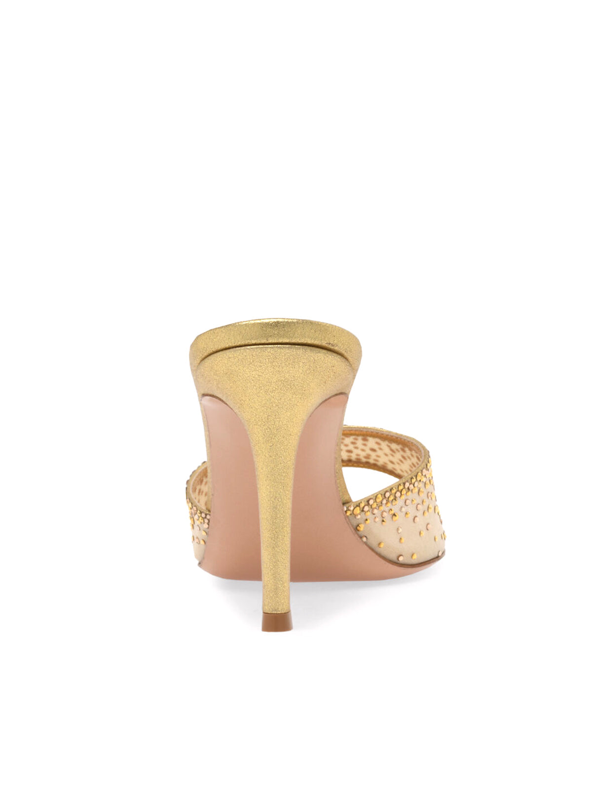 Rhinestones Mesh Open Pointed-Toe Backless Slip-On High Heels – Metallic Gold