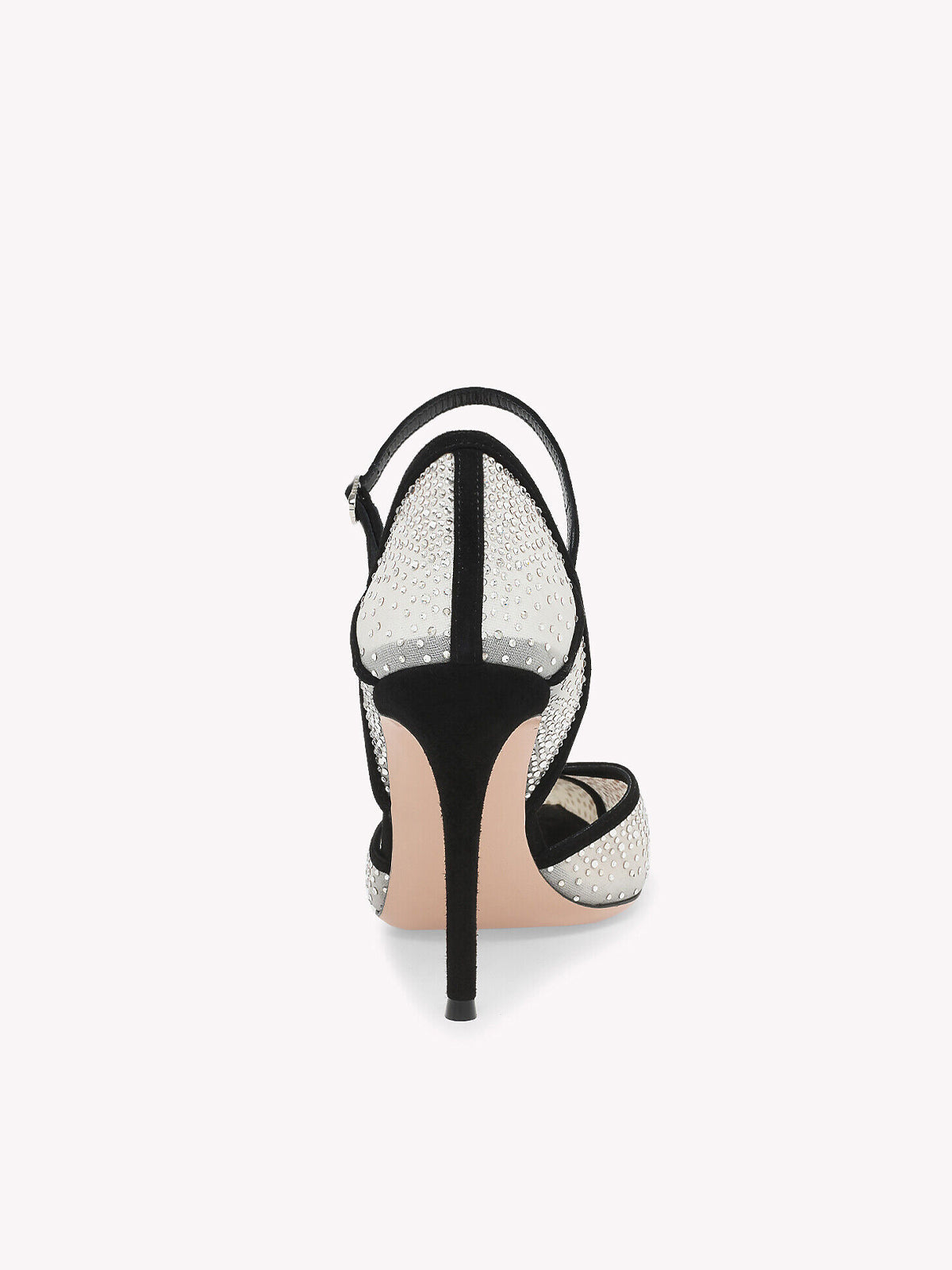 Mesh And Black Faux Suede Pointed-Toe Rhinestones And Mary Jane High Heels