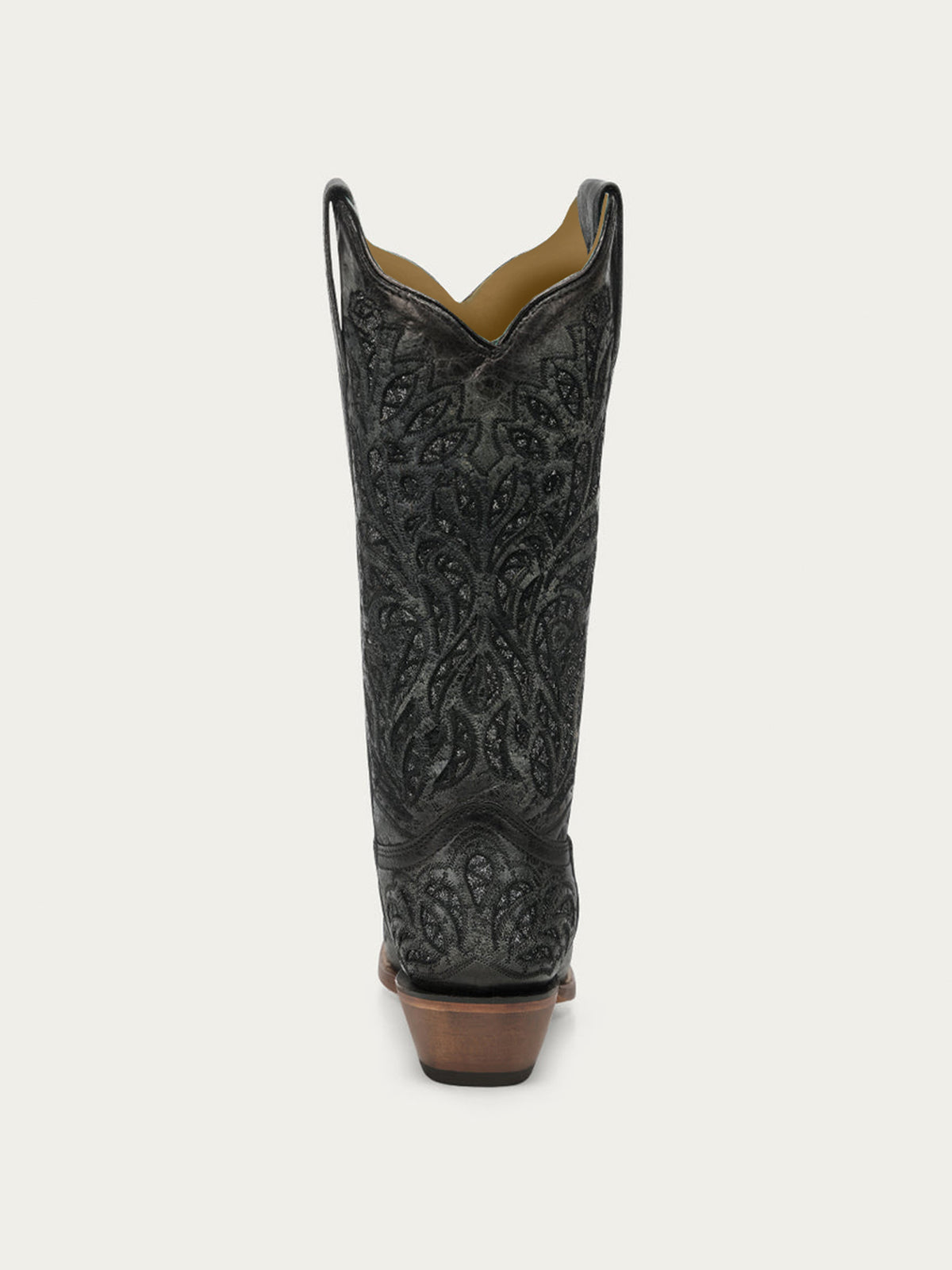 Distressed Black Snip-Toe Glitter Inlay And Embroidery Mid Calf Cowgirl Boots