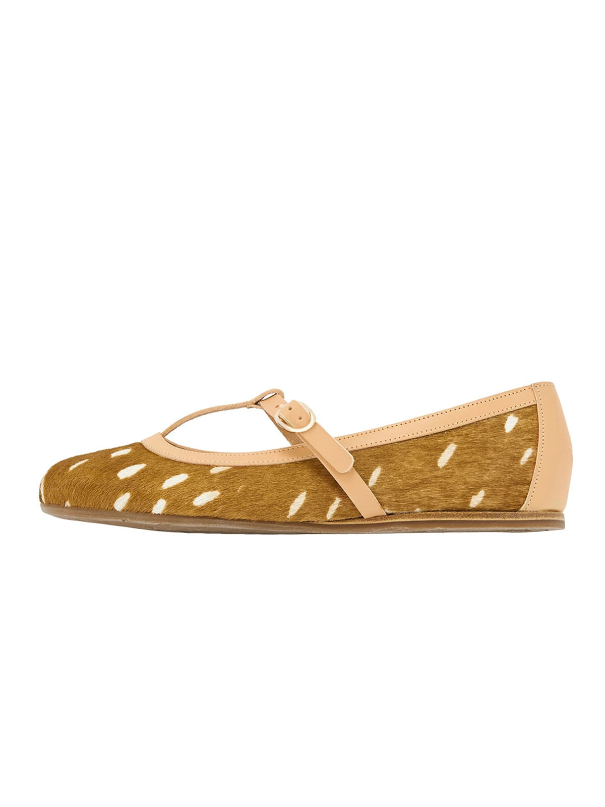 Cow Print Round-Toe T-Strap Chic Ballet Flats