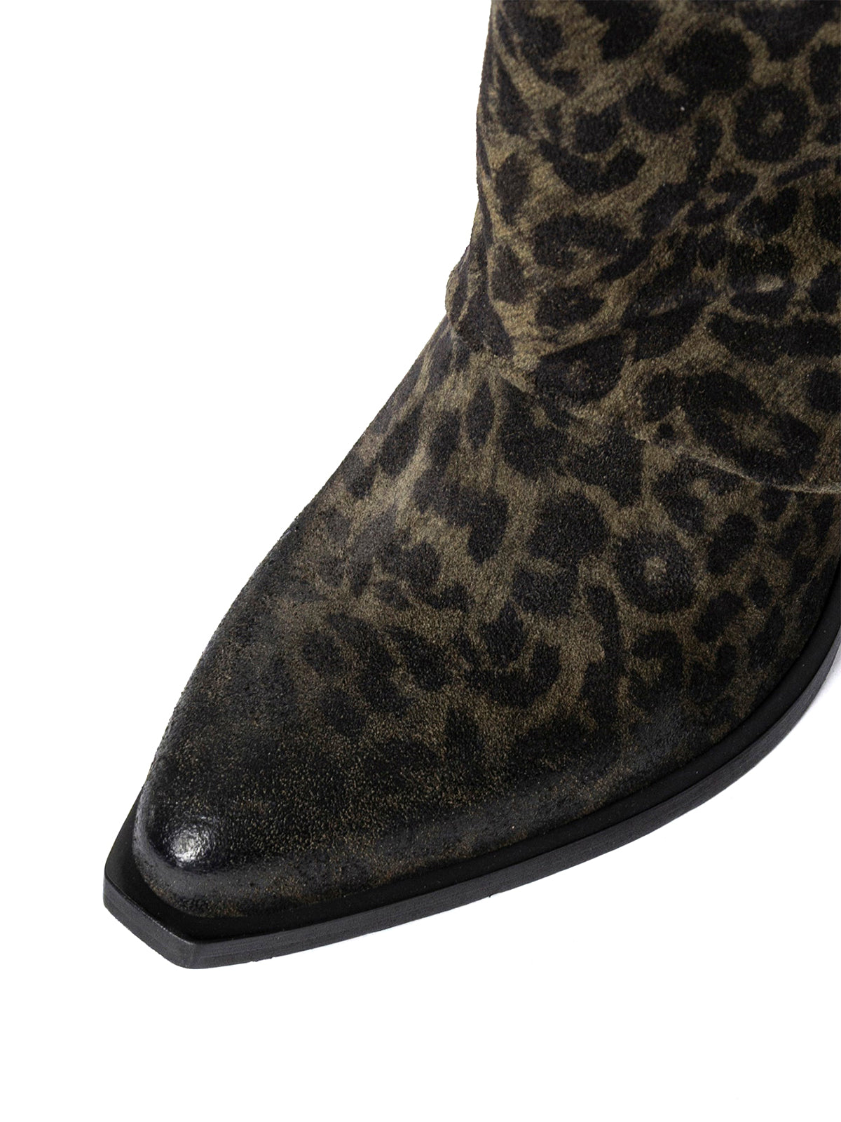 Leopard Faux Suede Snip-Toe Mid Calf Cowgirl Boots