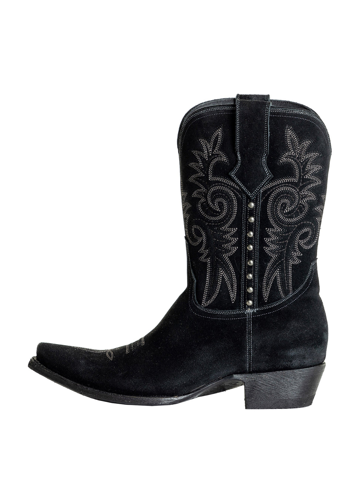 Snip-Toe Chic Embroidery And Side Studs Ankle Cowgirl Boots - Black