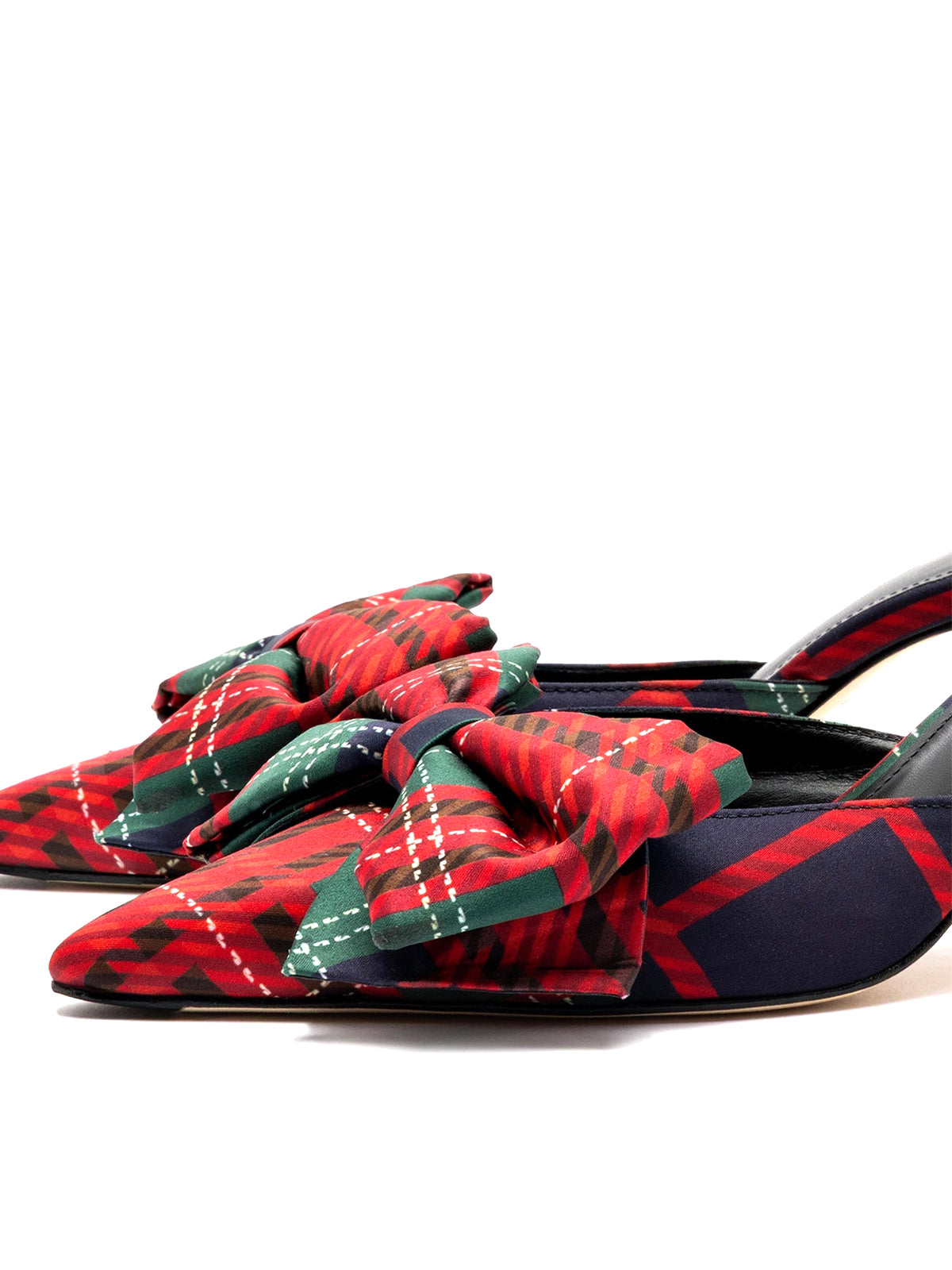 Red Stripe Satin Pointed-Toe Big Front Bow High Heels