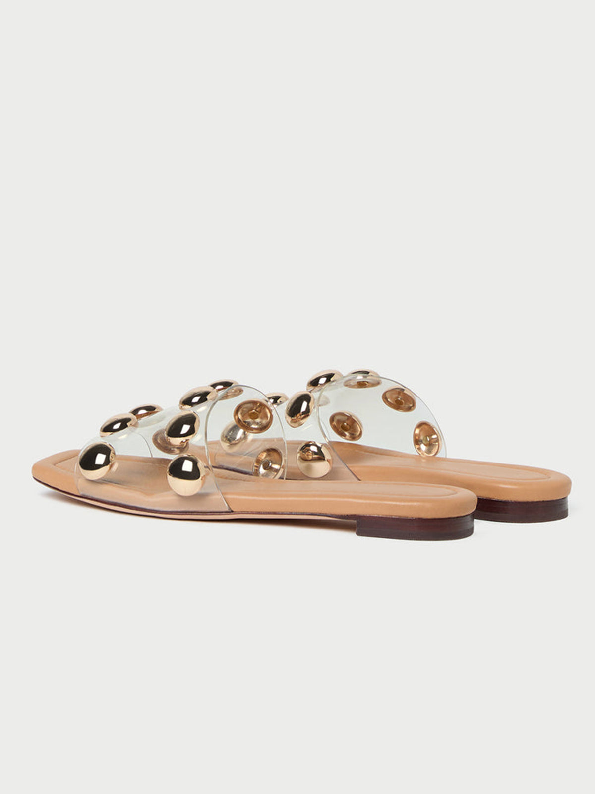 TPU Transparent Film Square-Toe Big Studs Flats Chic Sandals