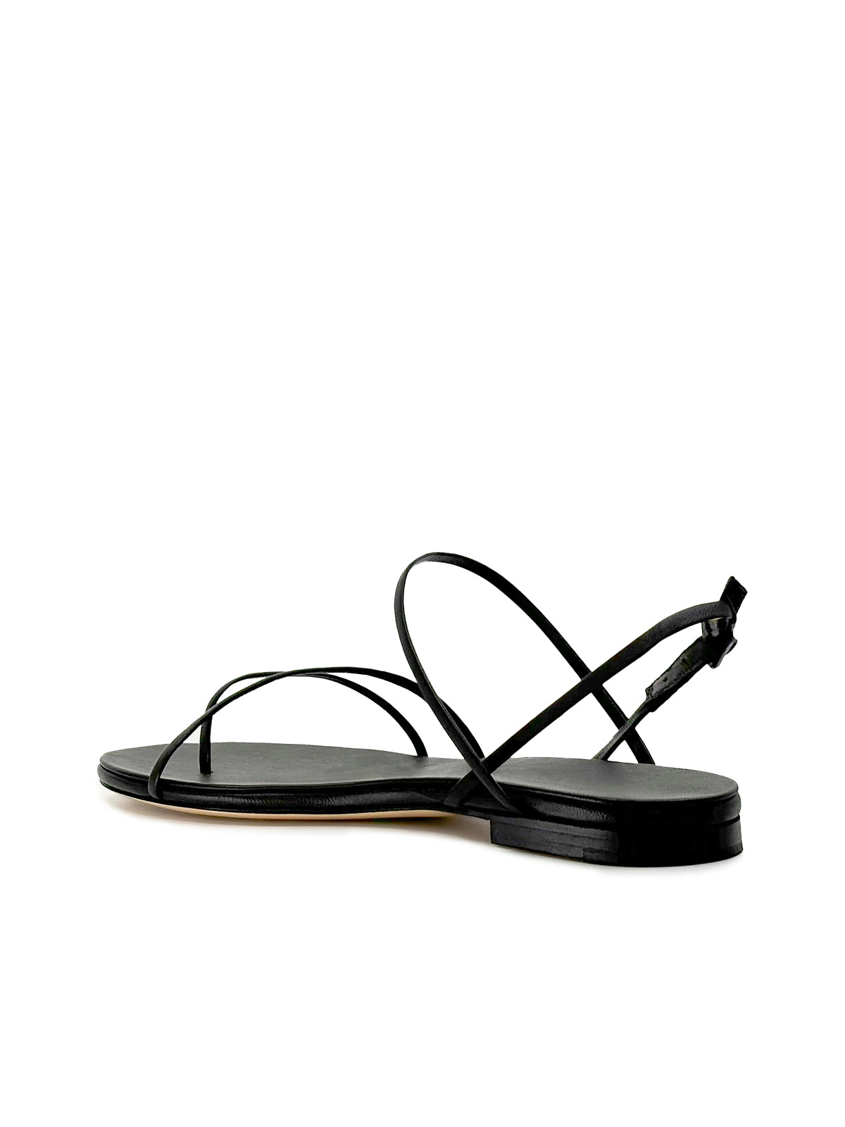 Black Round-Toe Classic Strappy Flat Sandals