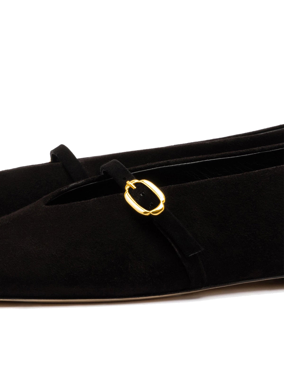 Black Faux Suede Square-Toe Buckle Mary Jane Ballet Classic Flats