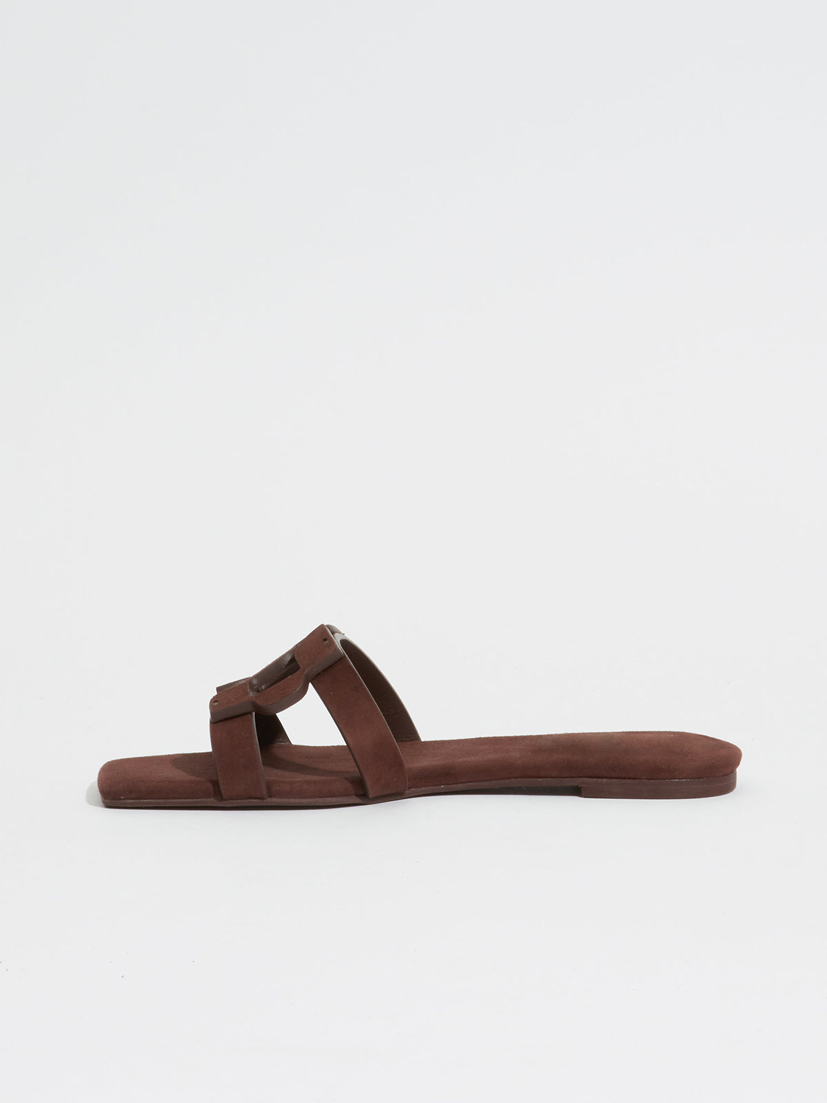 Chocolate Faux Suede Square-Toe Classic Slip-On Flat Slides