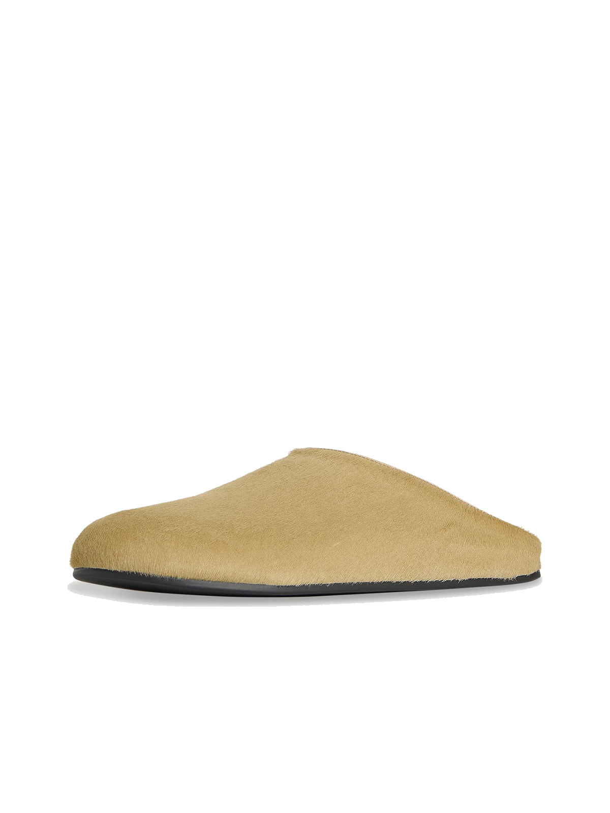 Tan Pony Hair Vegan Leather Round-Toe Simple Slip-On Flat Slides