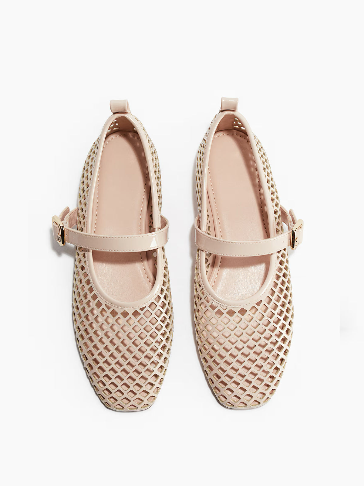 Perforated Square-Toe Bridge Strap Mary Jane Ballet Flats - Green ...