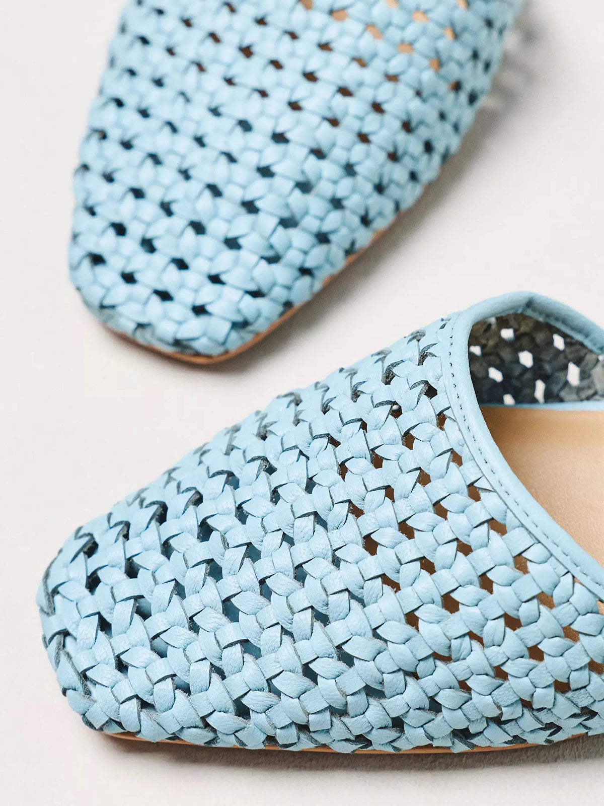 Blue Vegan Leather Woven Square-Toe Ankle Strap Flats