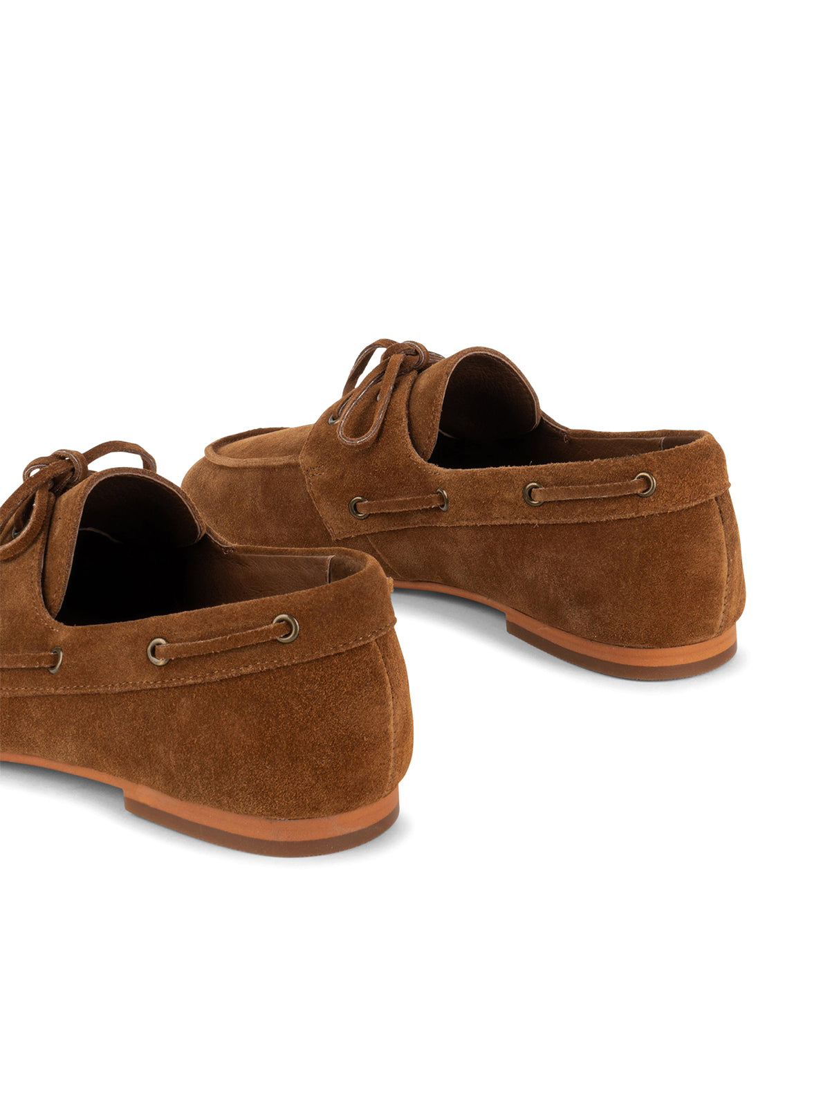 Tan Cow Suede Round-Toe Lace-Up Boat Shoes Flats