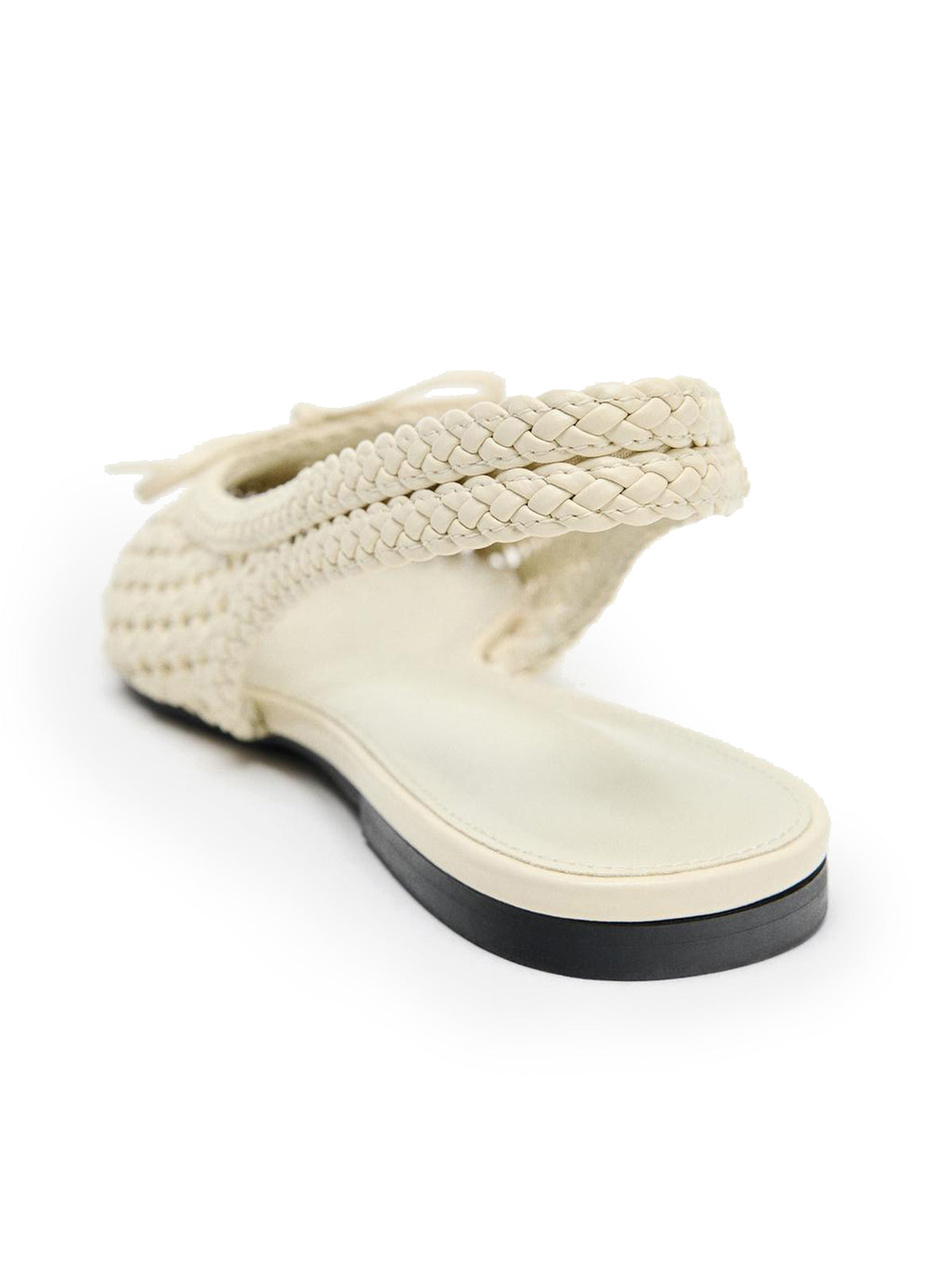 Beige Woven Vegan Leather Pointed-Toe Front Bow Slingback Flats
