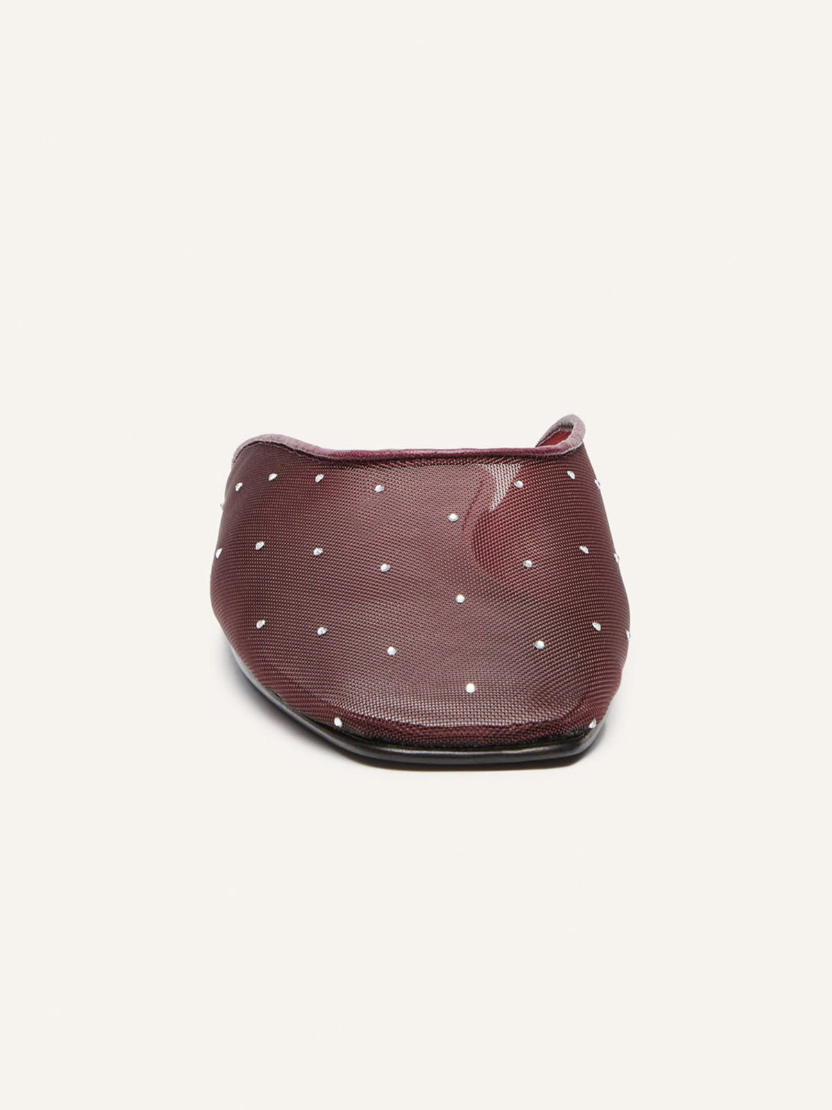 Burgundy Square-Toe Crystal Mesh Flats
