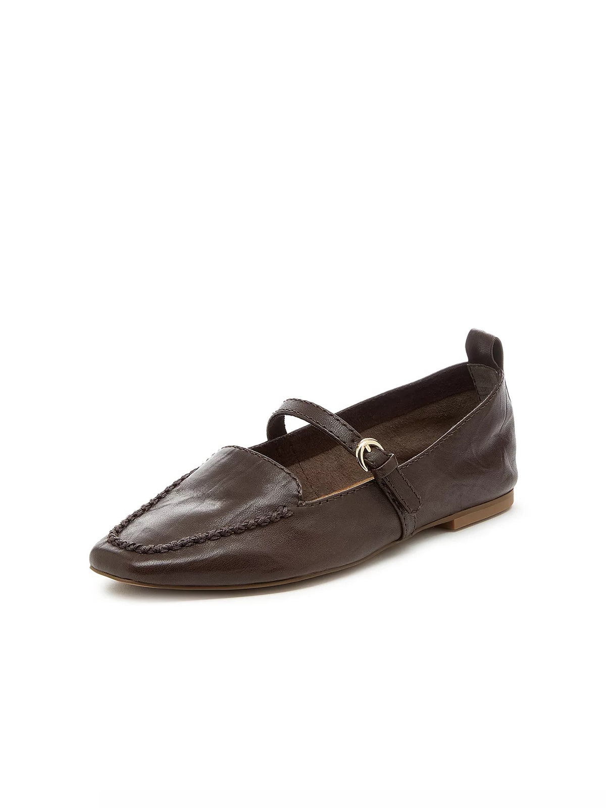 Dark Brown Square-Toe Slip-On Mary Jane Flats Loafers