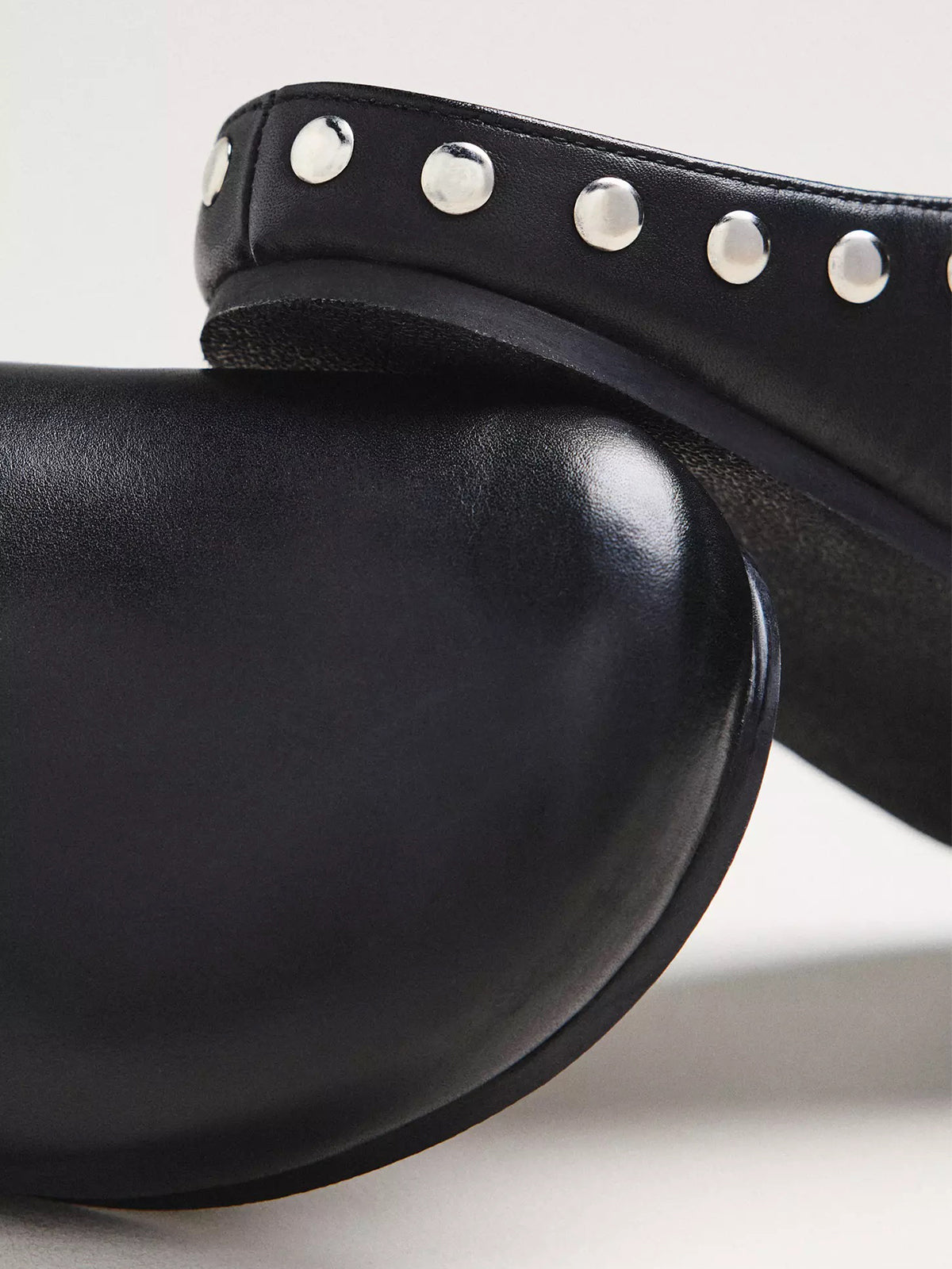 Black Square-Toe Studded Backless Slip-On Flats