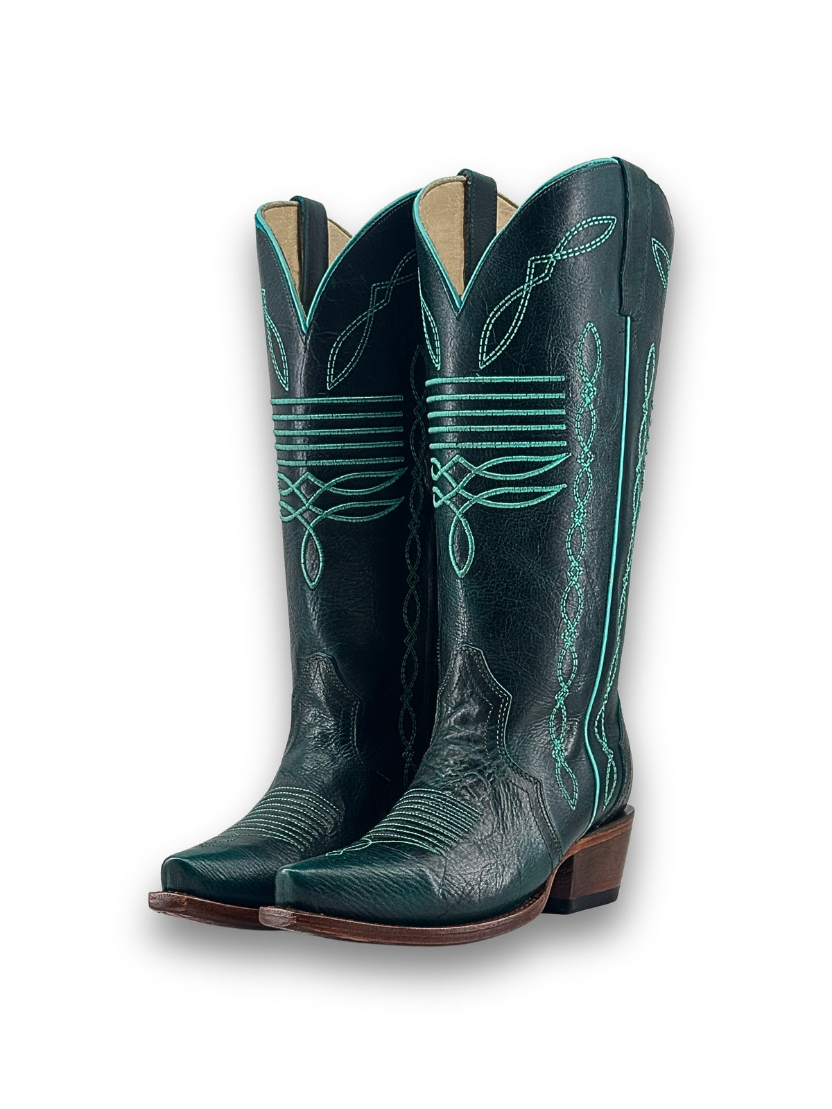Turquoise Snip-Toe Classic Embroidery Half-Zip Western Mid Calf Cowgirl Boots