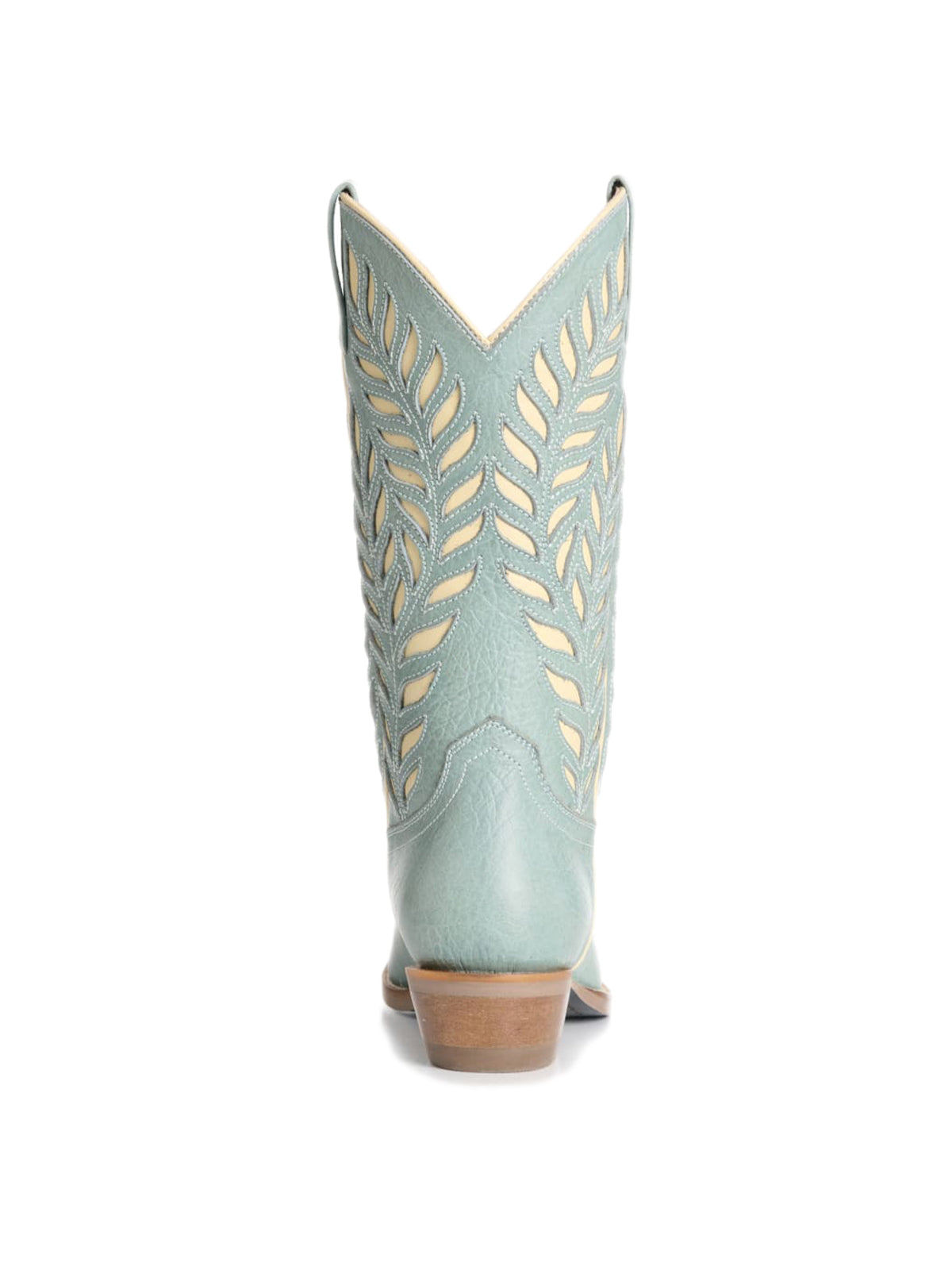 Green Snip-Toe Leaves Inlay Mid Calf Cowgirl Boots