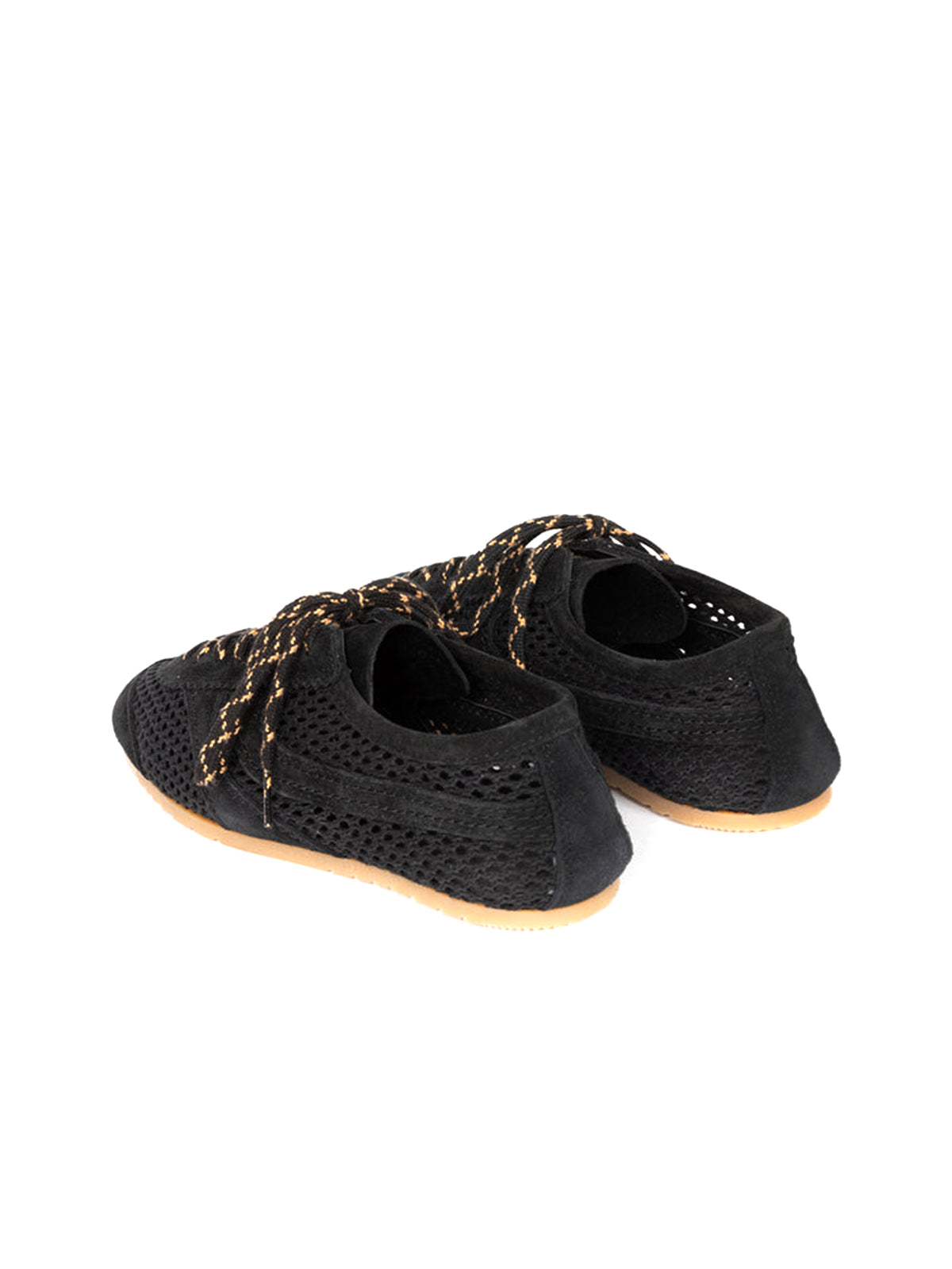 Black Faux Suede And Mesh Square-Toe Lace-Up Sneakers Flats