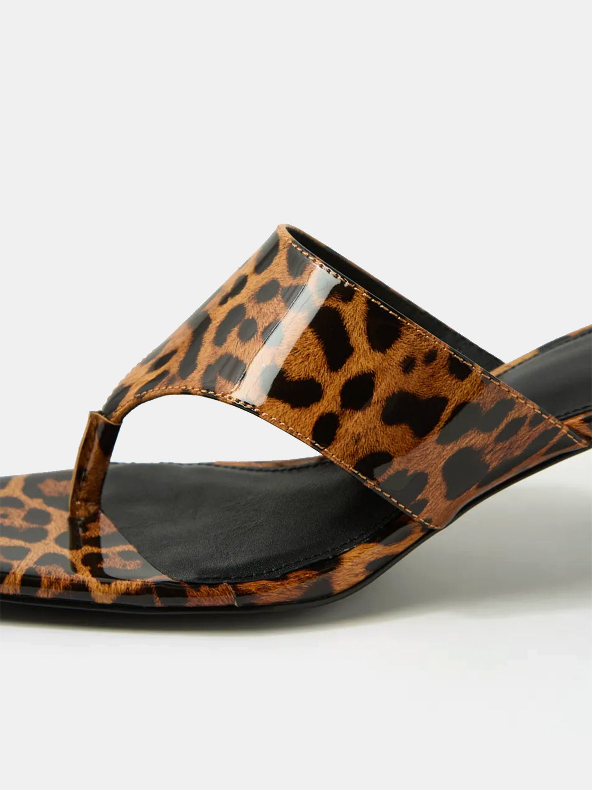 Square-Toe Slip-On Kitten Heel Sandals - Patent Leopard