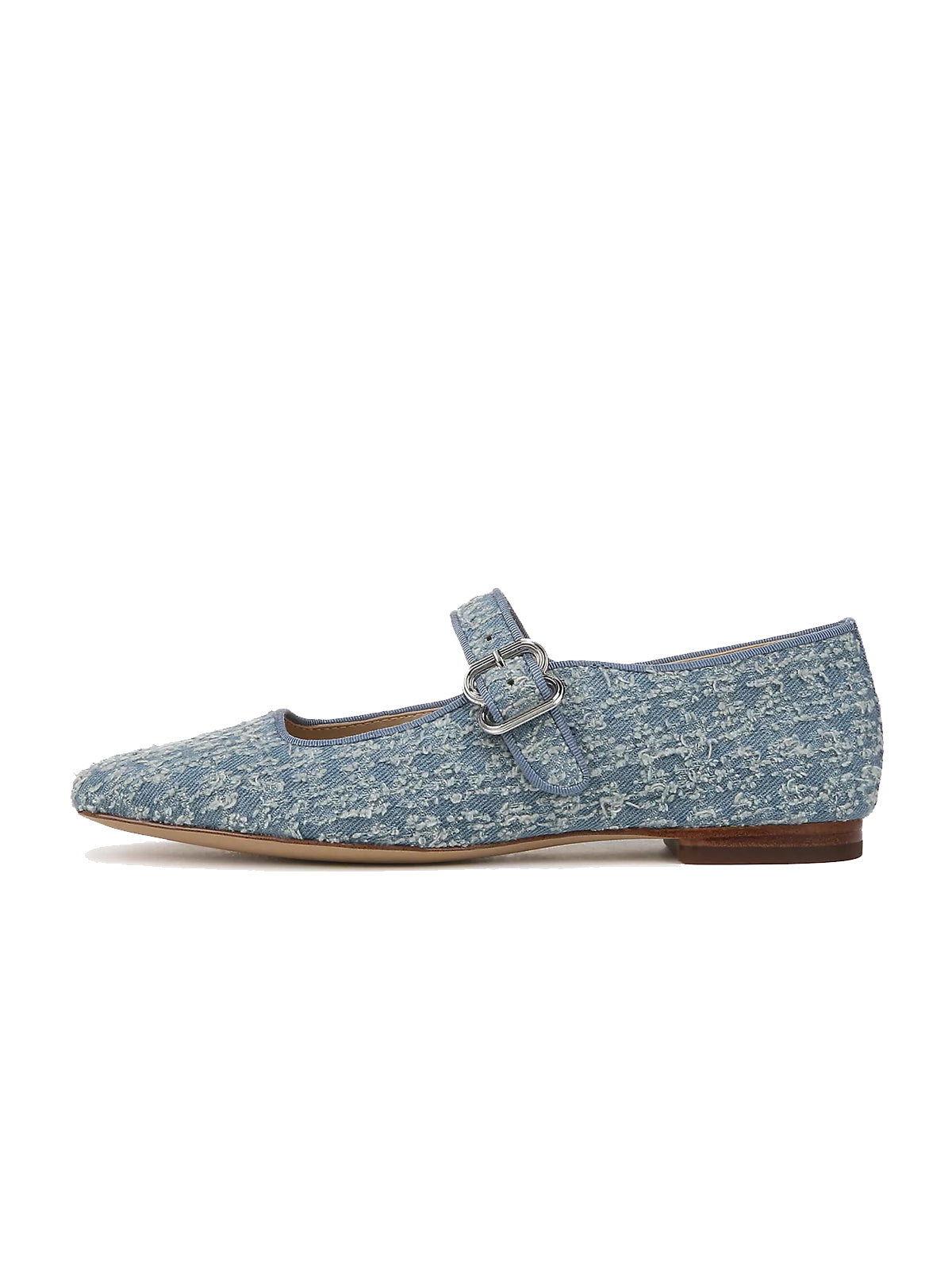 Blue Square-Toe Denim Bridge Strap Mary Jane Flats