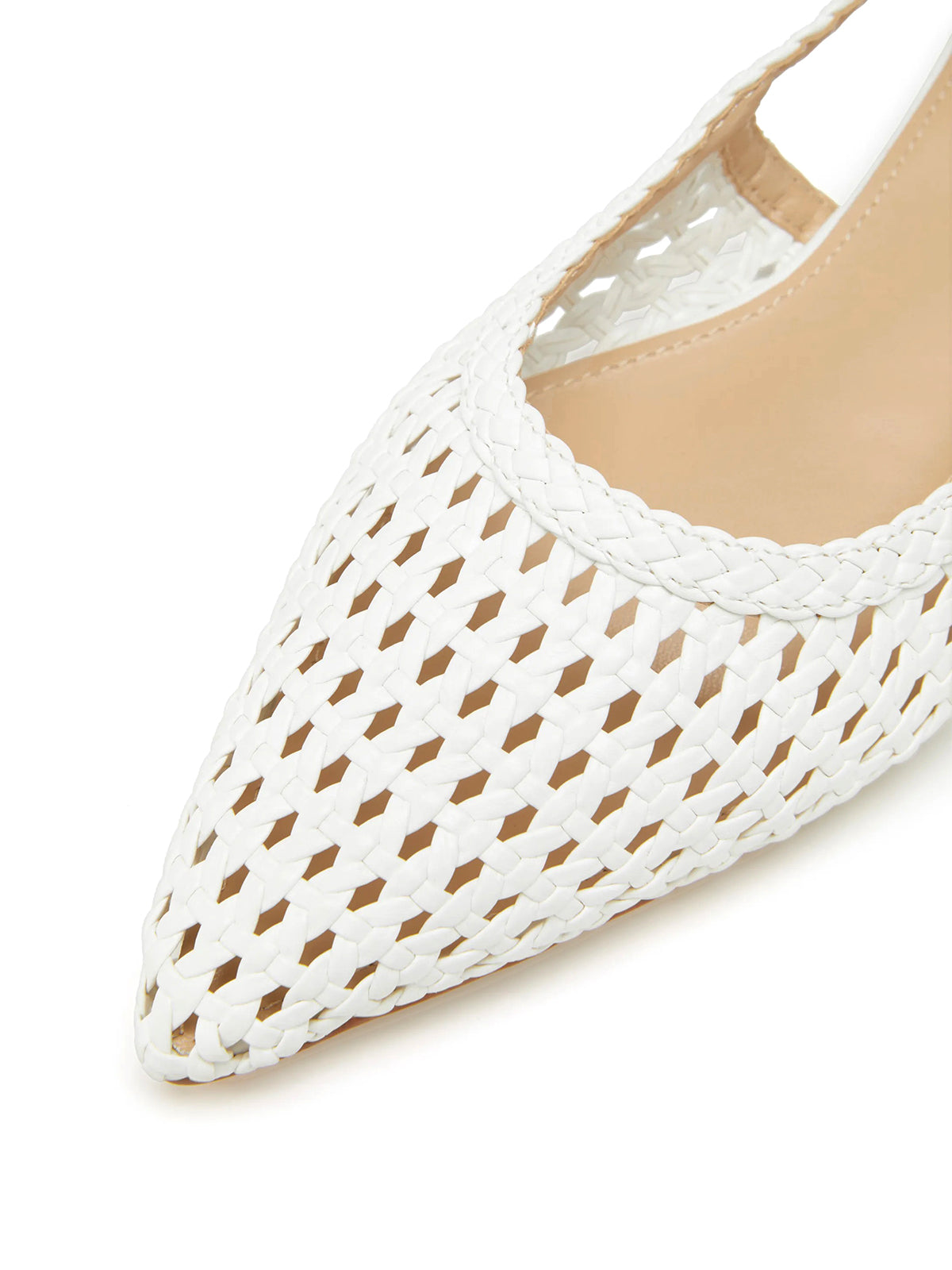 White Woven Vegan Leather Pointed-Toe Classic Back Strap Flats