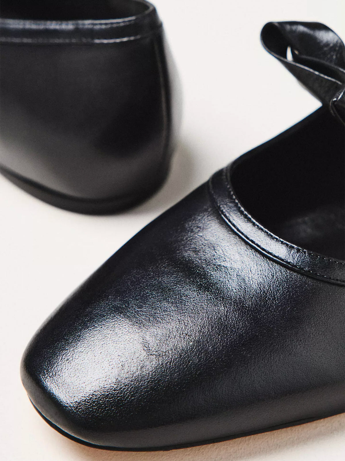 Black Square-Toe Bridge Bow Strap Ballet Flats