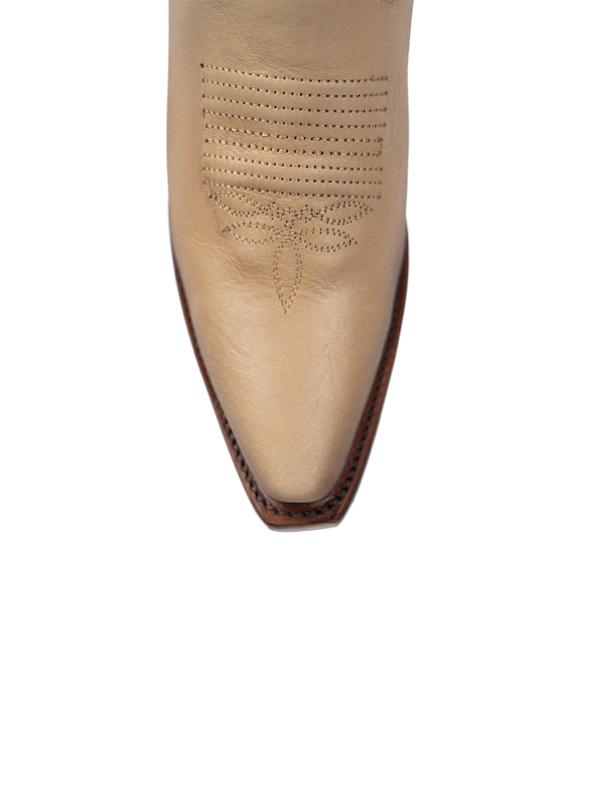 Latte Snip-Toe Studs And Embroidery Half-Zip Knee High Cowgirl Boots