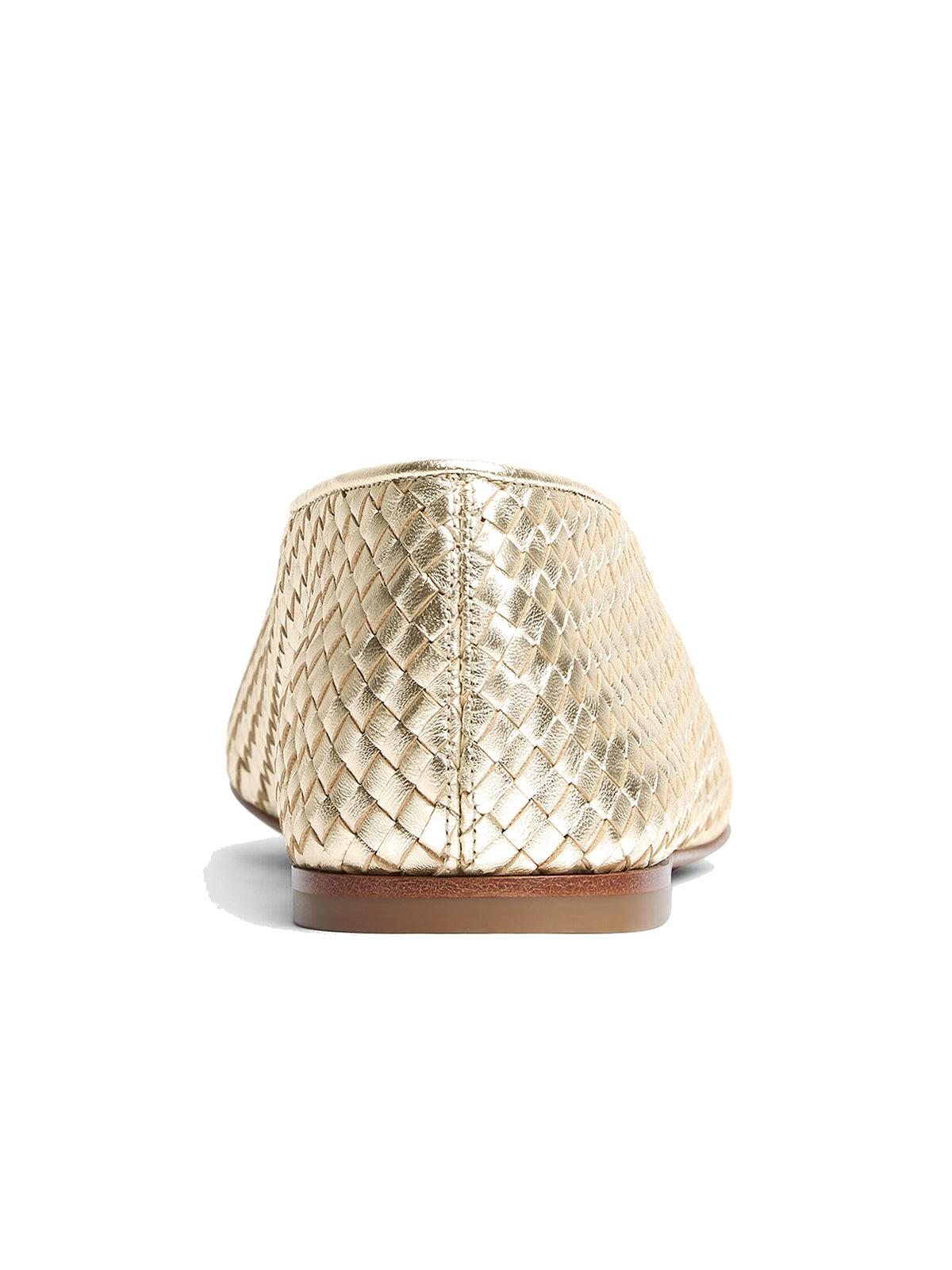 Metallic Platinum Vegan Leather Woven Round-Toe V-Cut Vamp Flats