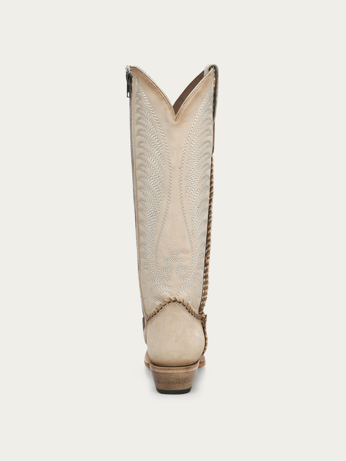 Chic Wings Embroidery Snip-Toe Full-Zip Knee High Cowgirl Boots - Bone