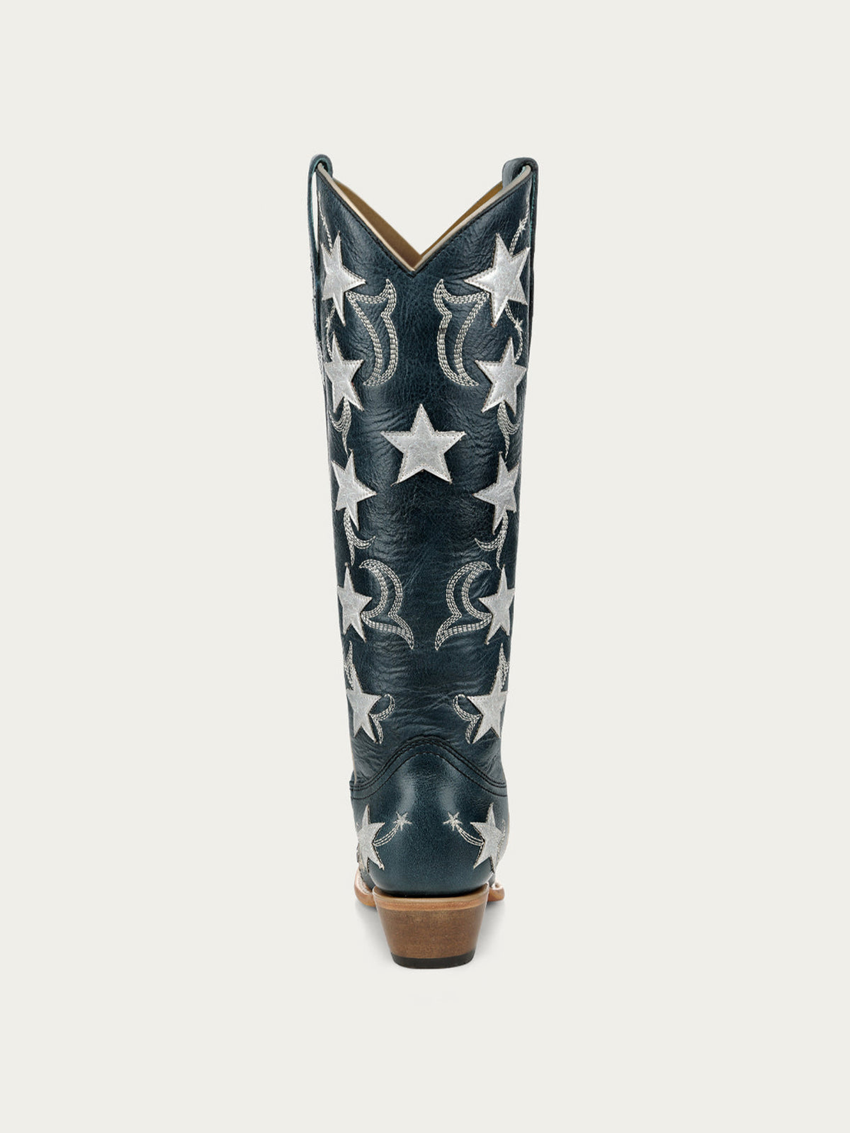 Navy Snip-Toe Chic Star Inlay With Embroidery Wide Calf Knee High Cowgirl Boots