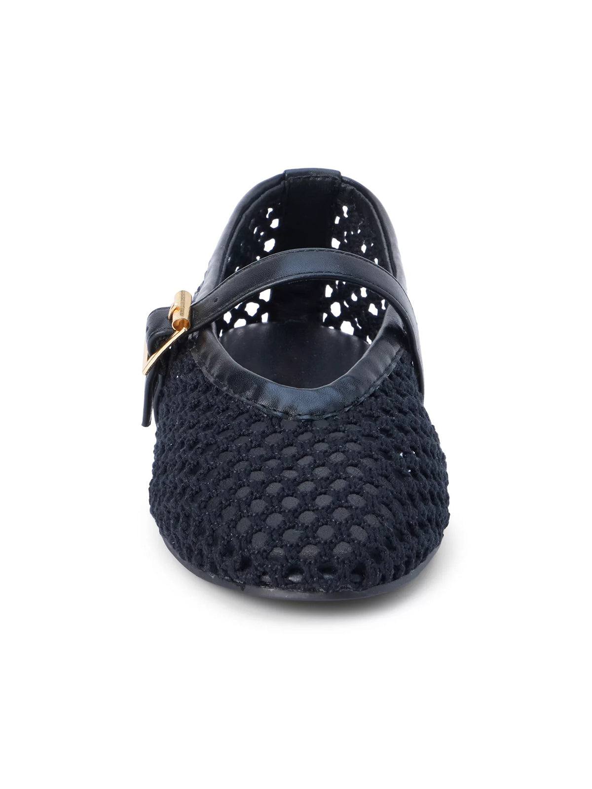 Black Grass Woven Round-Toe Buckle Mary Jane Chic Flats