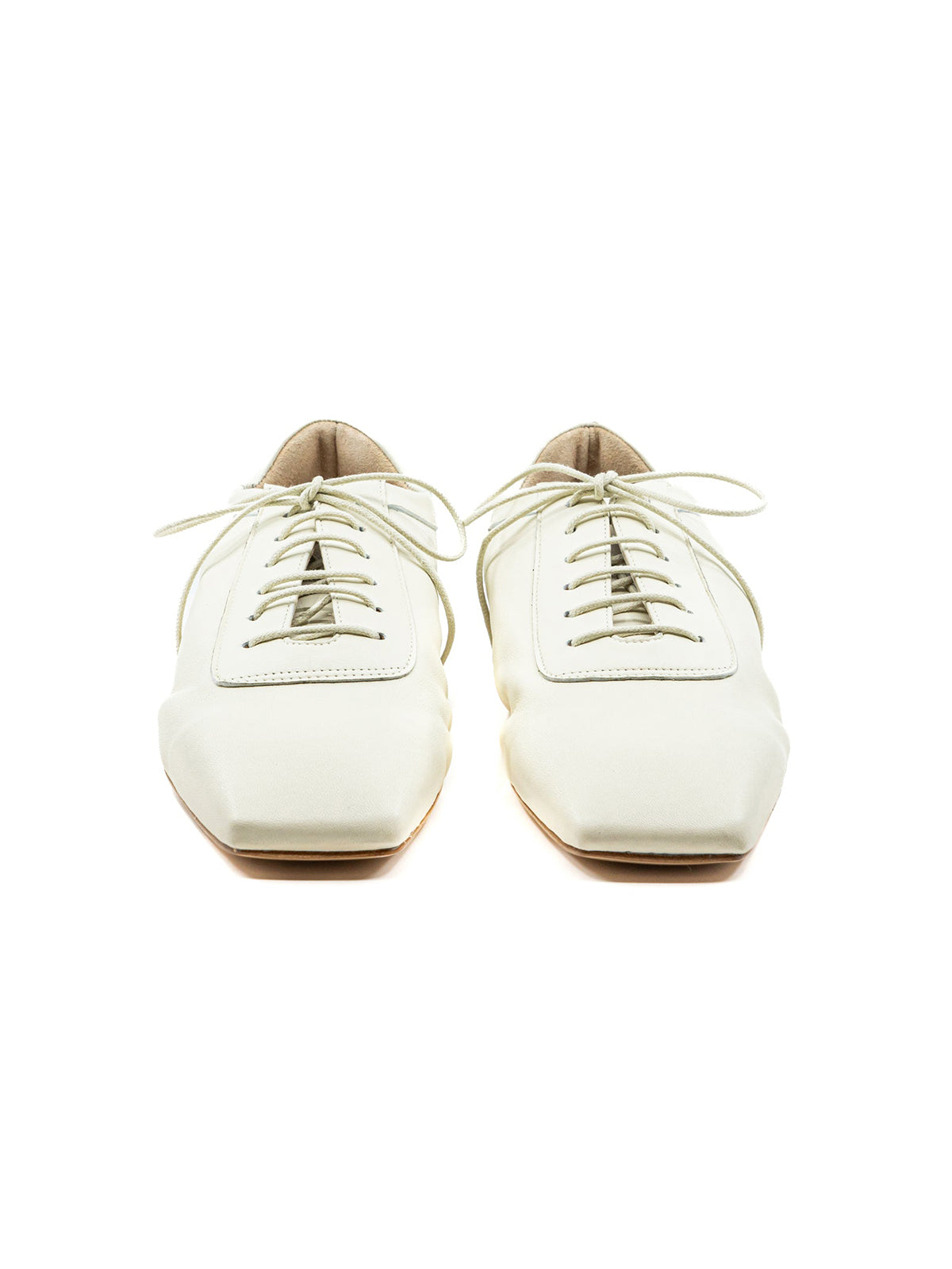 White Vegan Leather Square-Toe Lace-Up Chic Flats